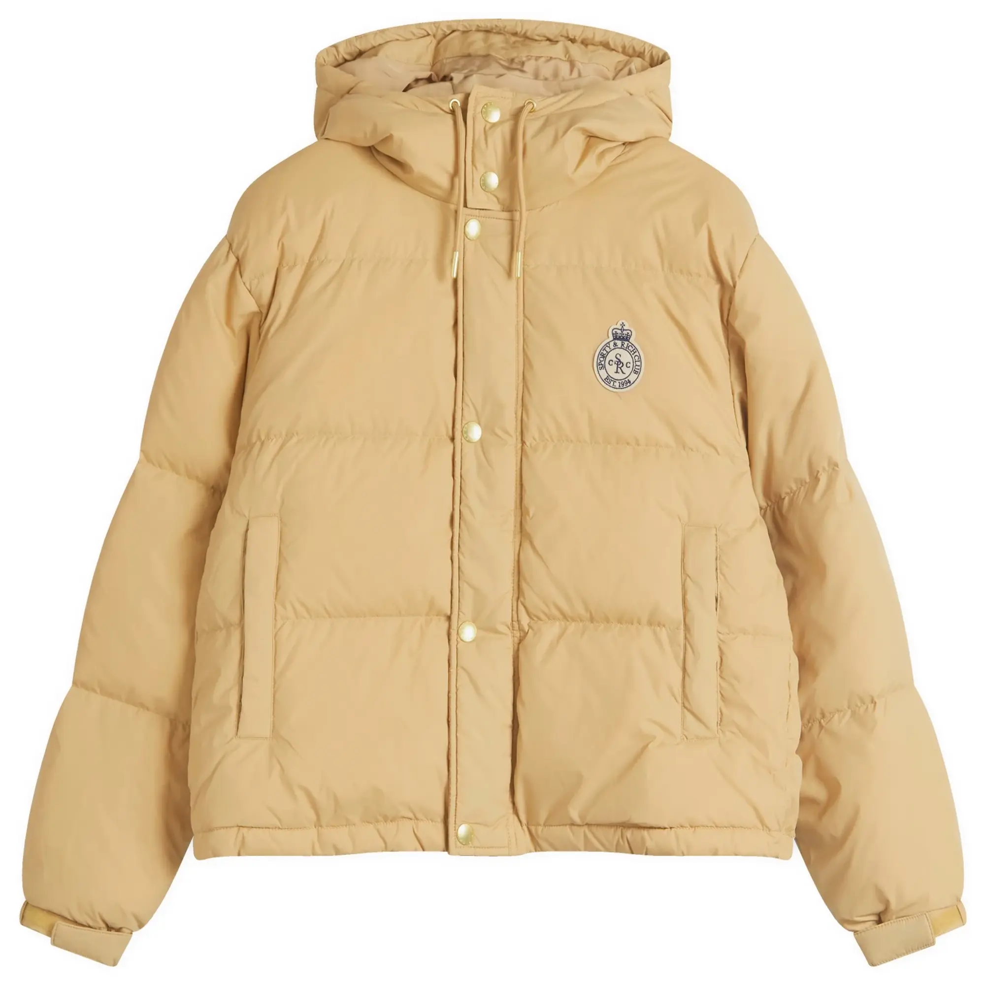 Sporty & Rich Women's Crown Logo Hooded Puffer Jacket Beige