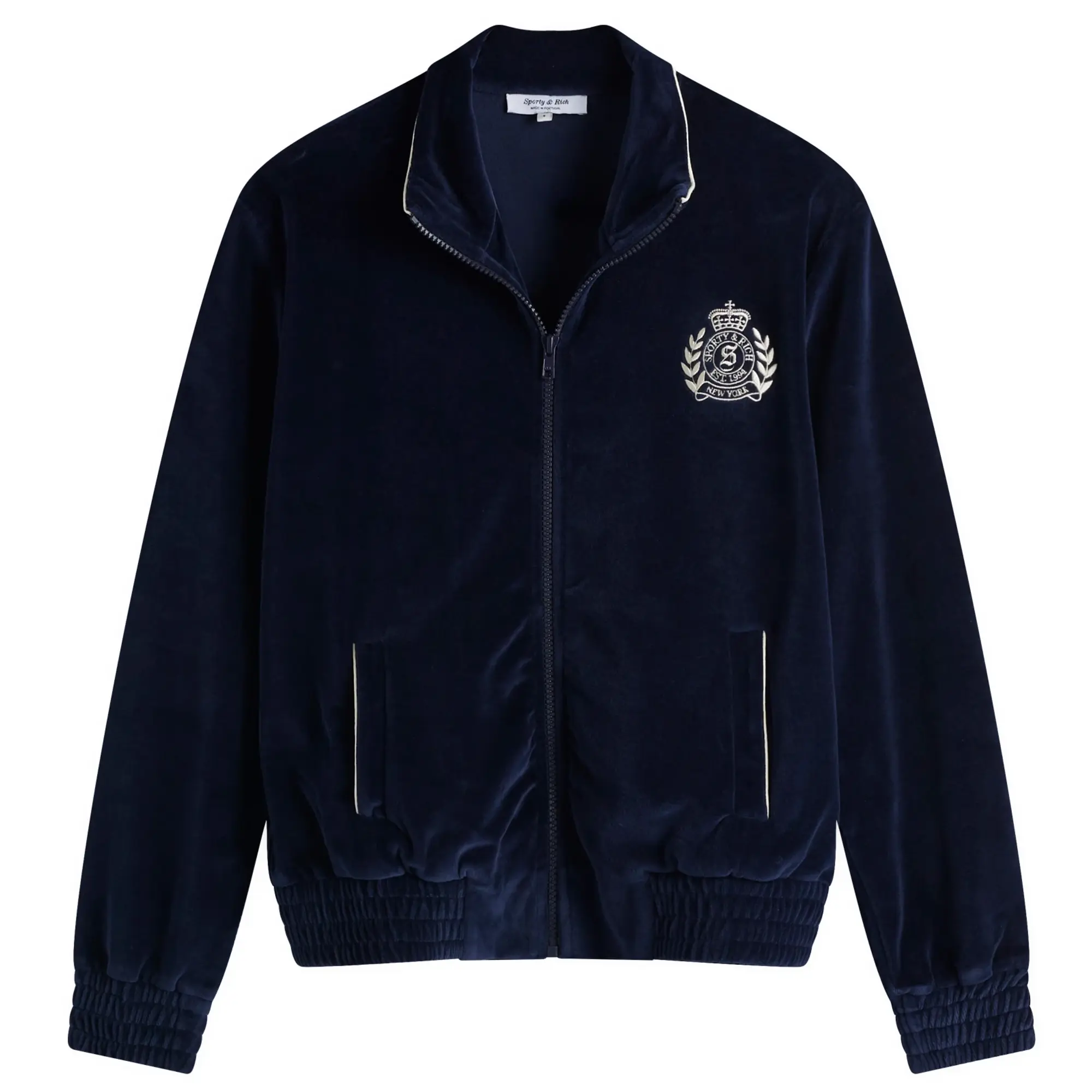 Sporty & Rich Women's NY Crest Velour Track Jacket Navy Cream