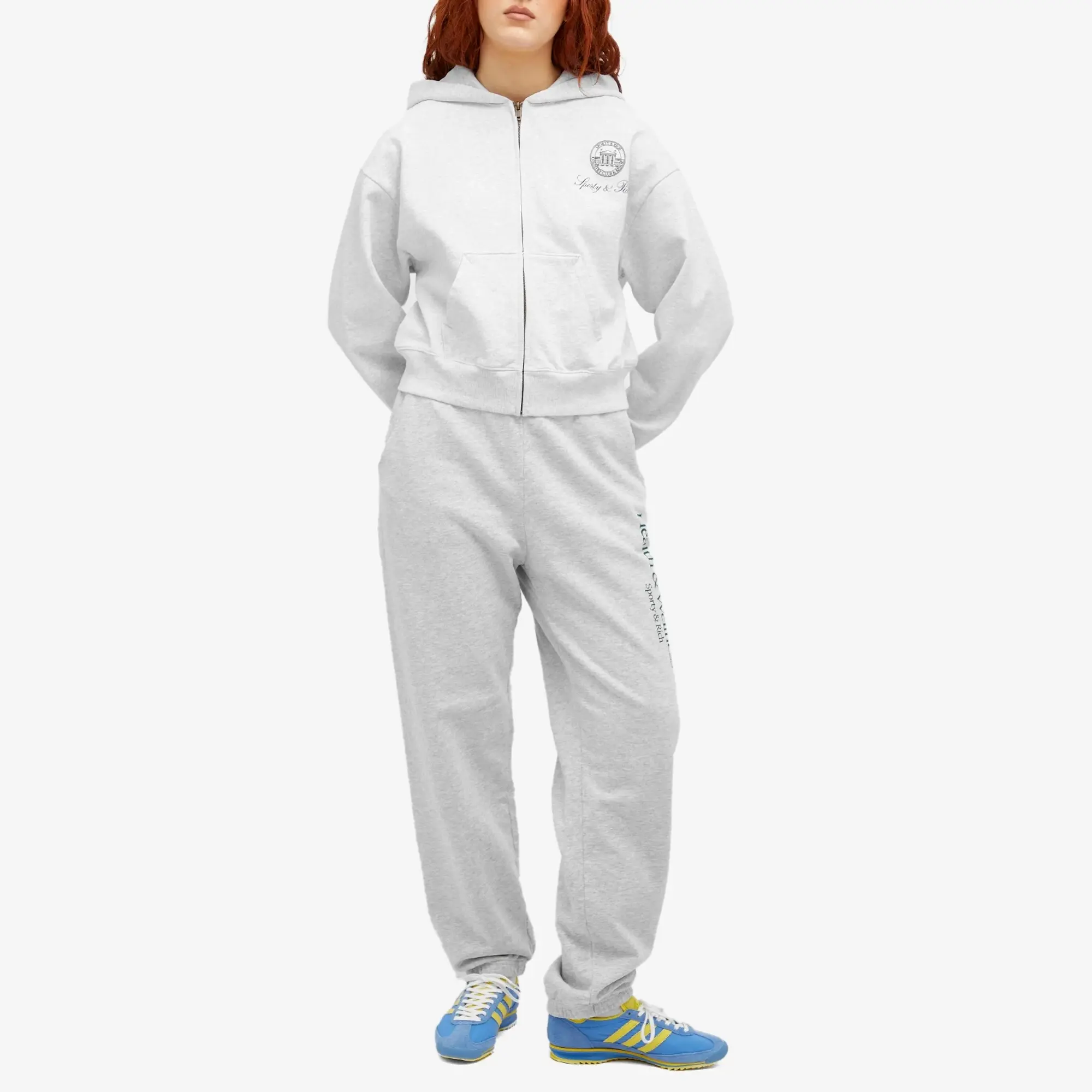 Sporty & Rich Women's Vendome Resort Cropped Zip Hoodie Heather Gray Navy