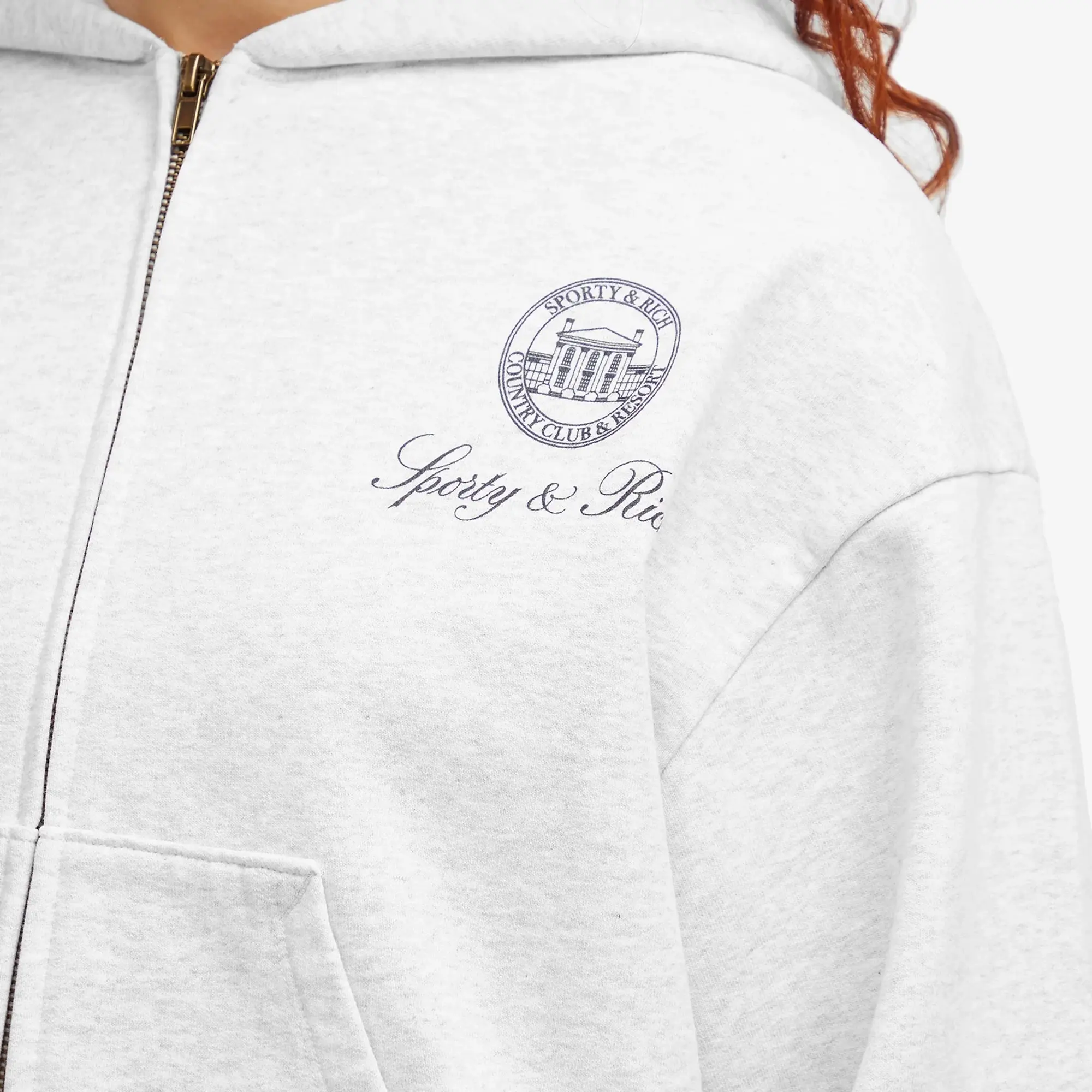 Sporty & Rich Women's Vendome Resort Cropped Zip Hoodie Heather Gray Navy