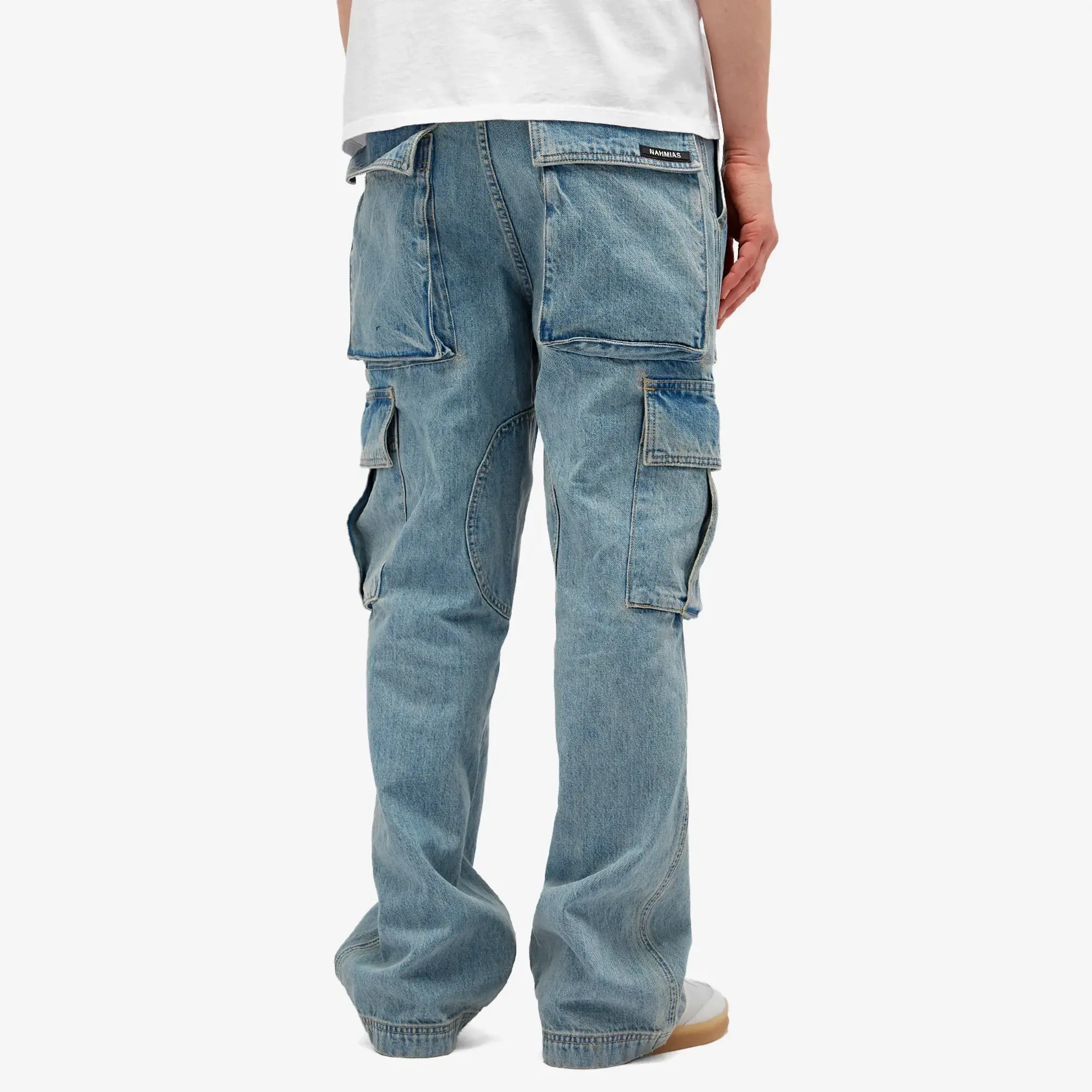 Nahmias Men's Denim Logo Cargo Pants Vintage Blue