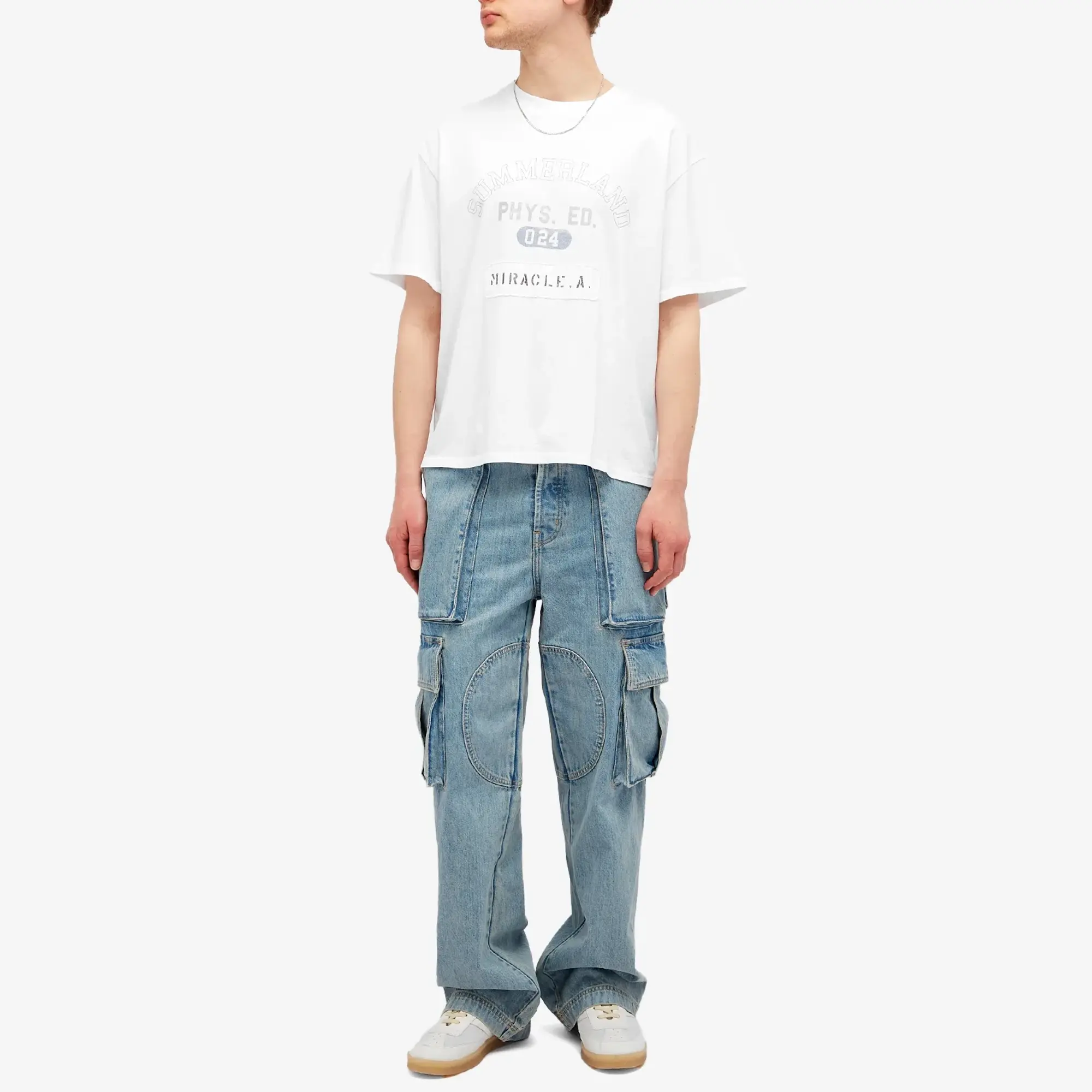 Nahmias Men's Denim Logo Cargo Pants Vintage Blue