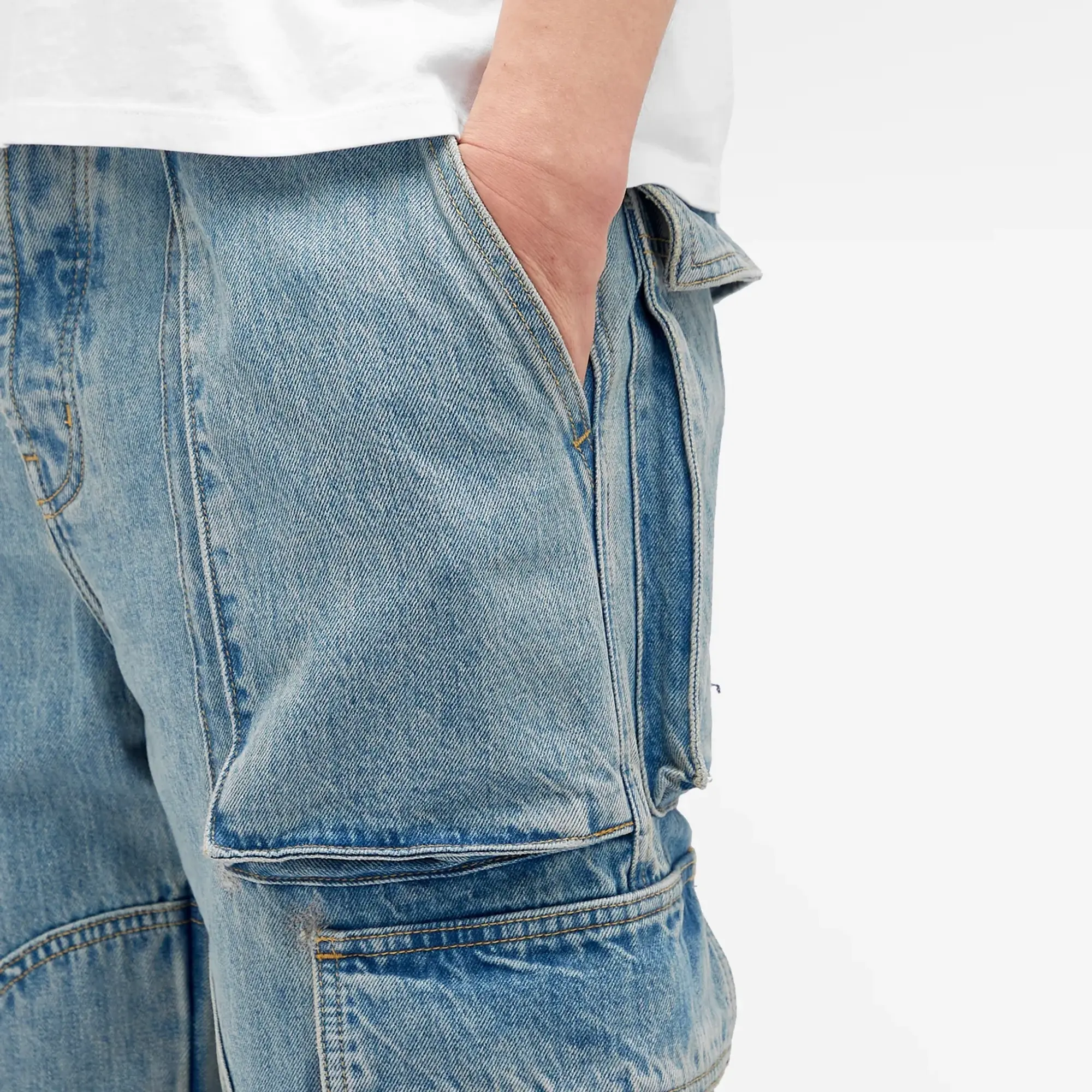 Nahmias Men's Denim Logo Cargo Pants Vintage Blue