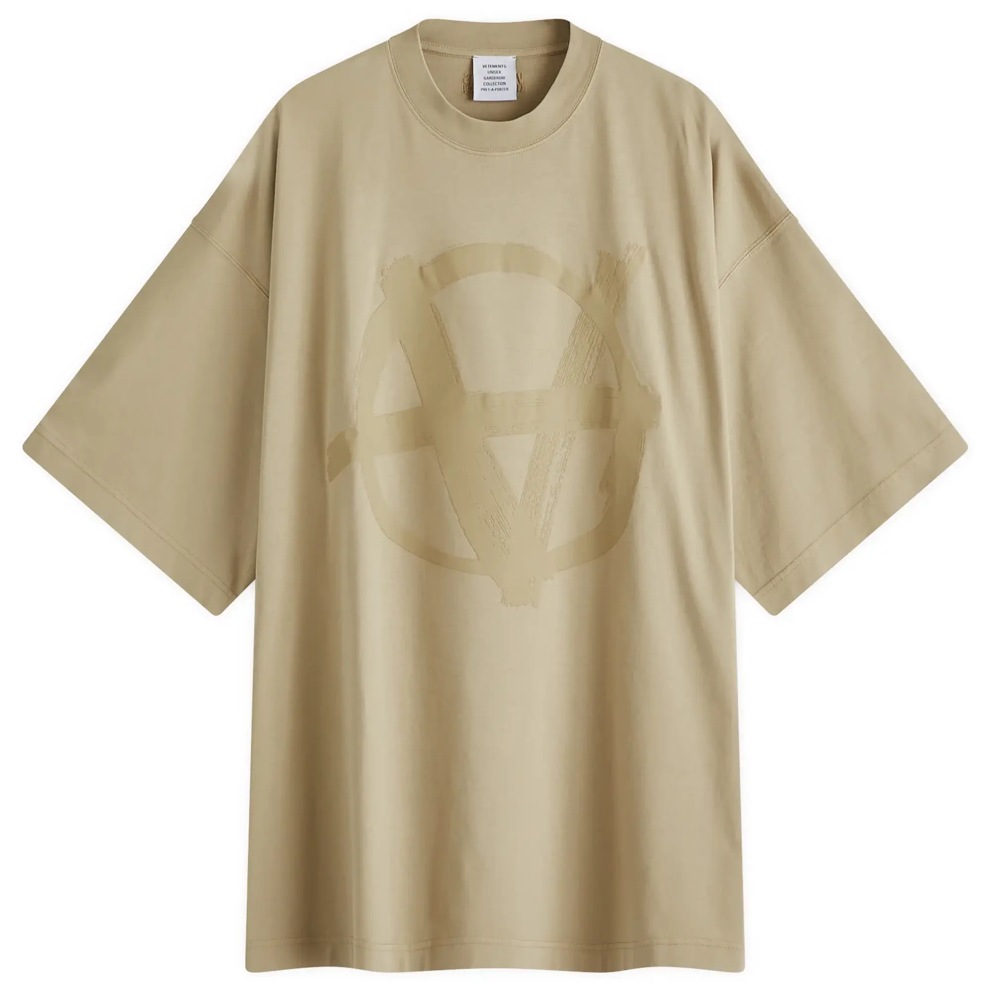 VETEMENTS Men's Double Anarchy Oversized T-Shirt Taupe