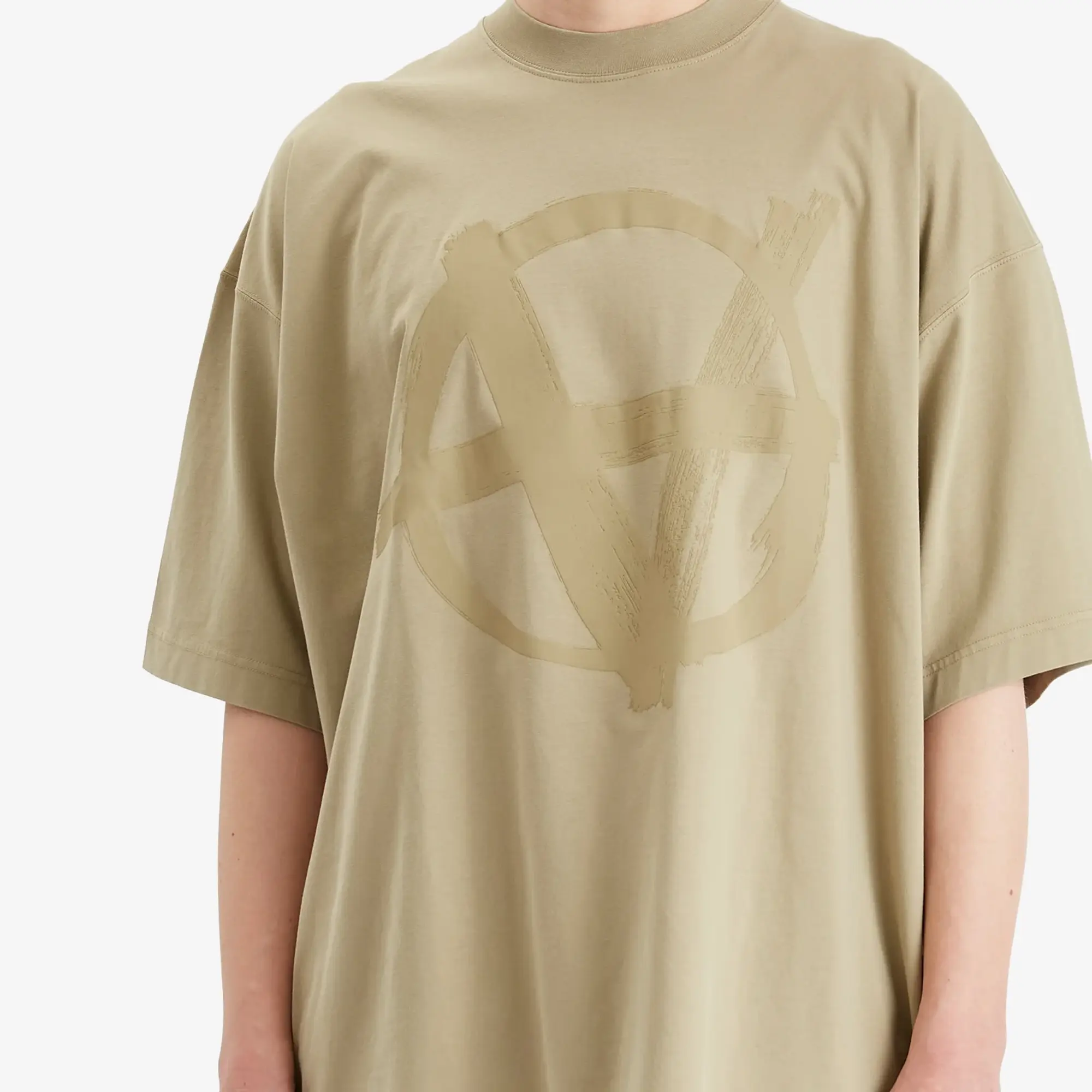VETEMENTS Men's Double Anarchy Oversized T-Shirt Taupe