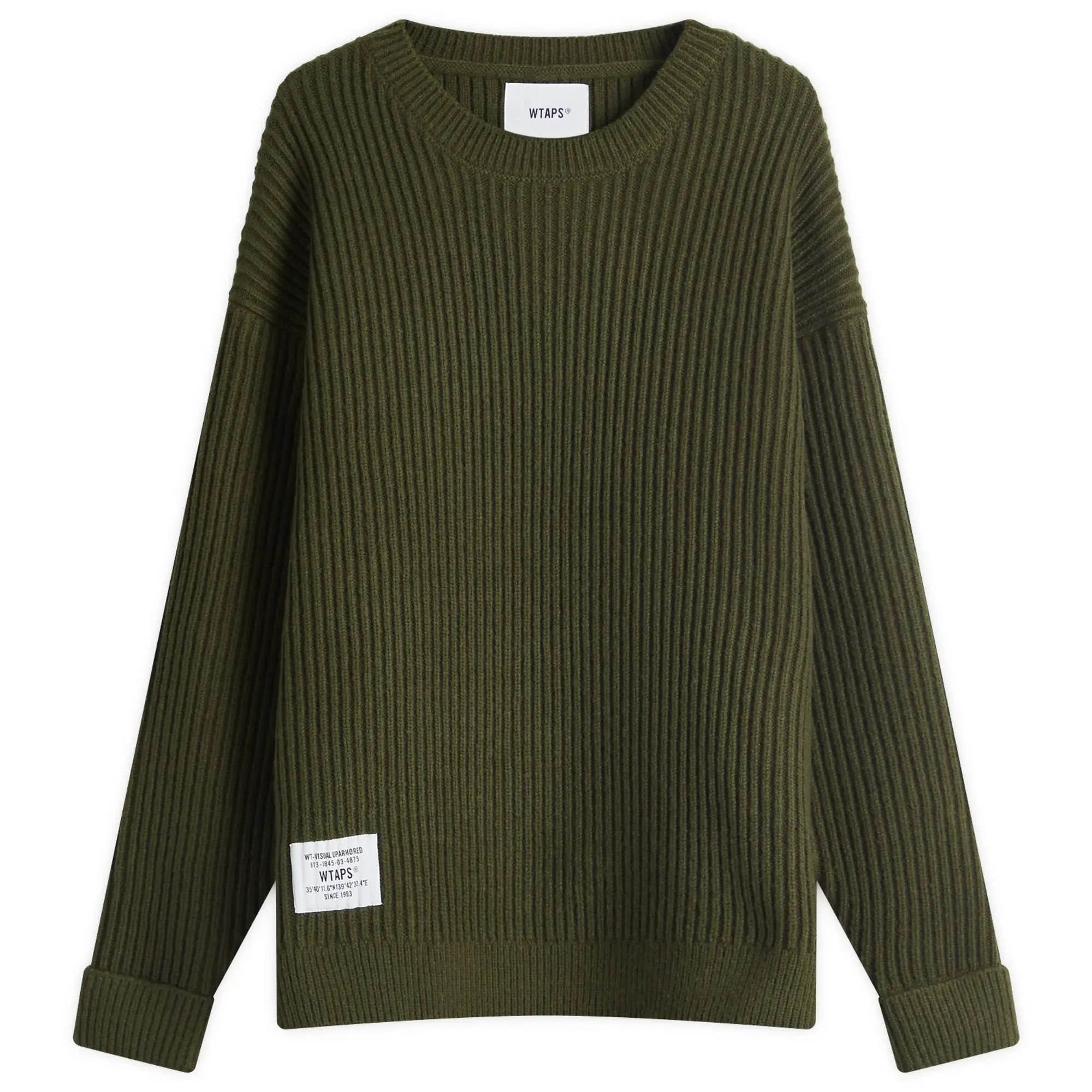 WTAPS Men's 06 Heavy Ribbed Knit Sweater Olive Drab