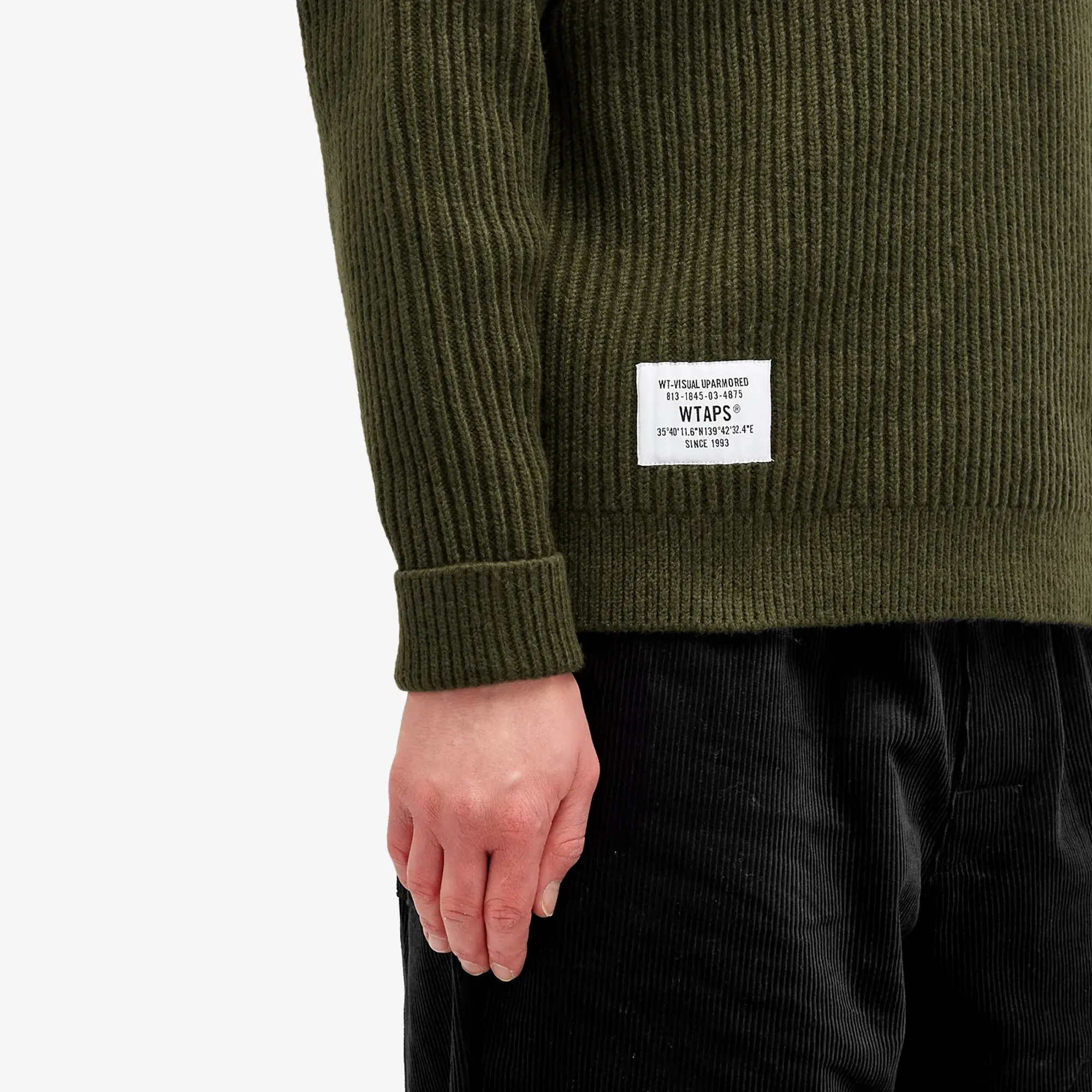 WTAPS Men's 06 Heavy Ribbed Knit Sweater Olive Drab