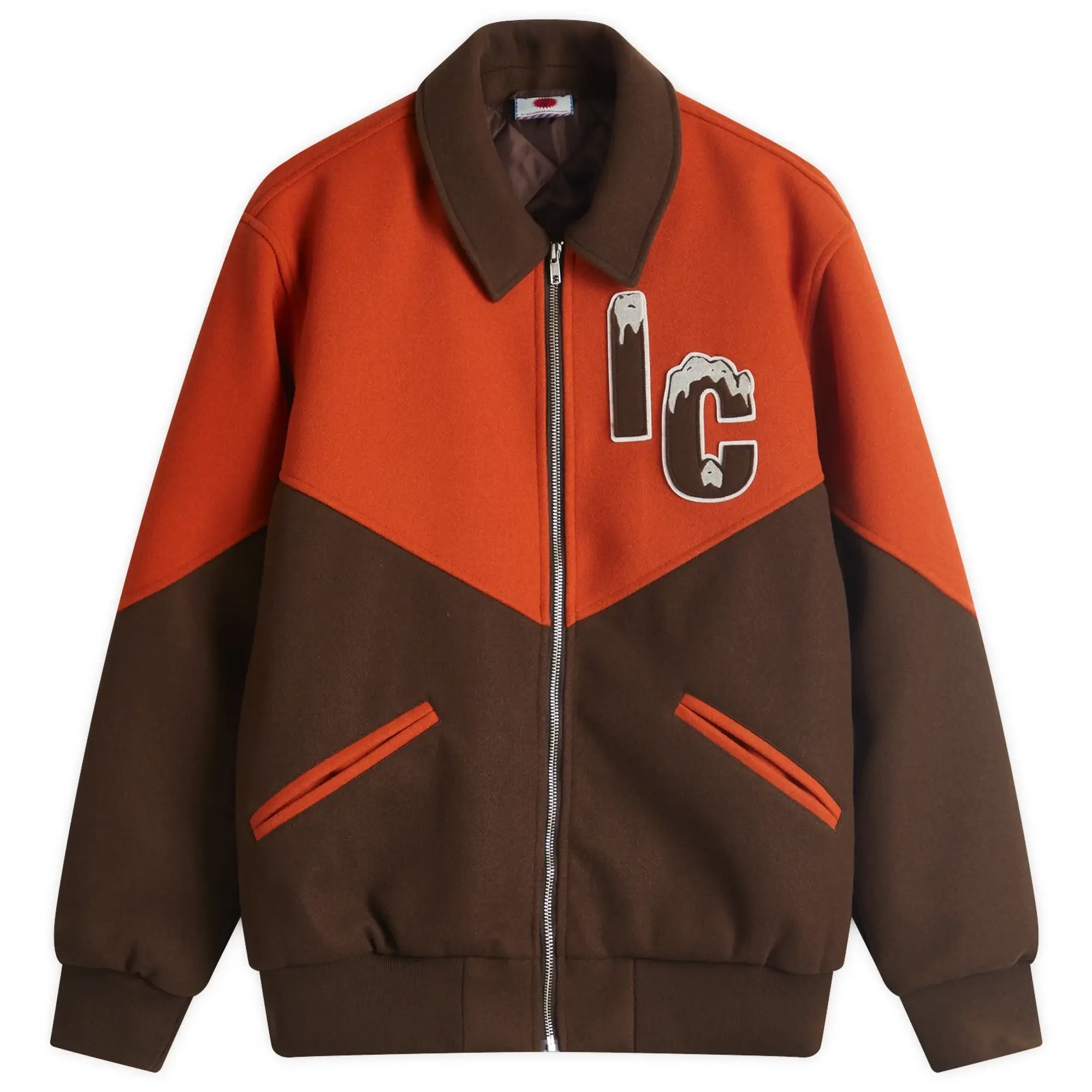 ICECREAM Men's Panelled Varsity Jacket Brown/Orange