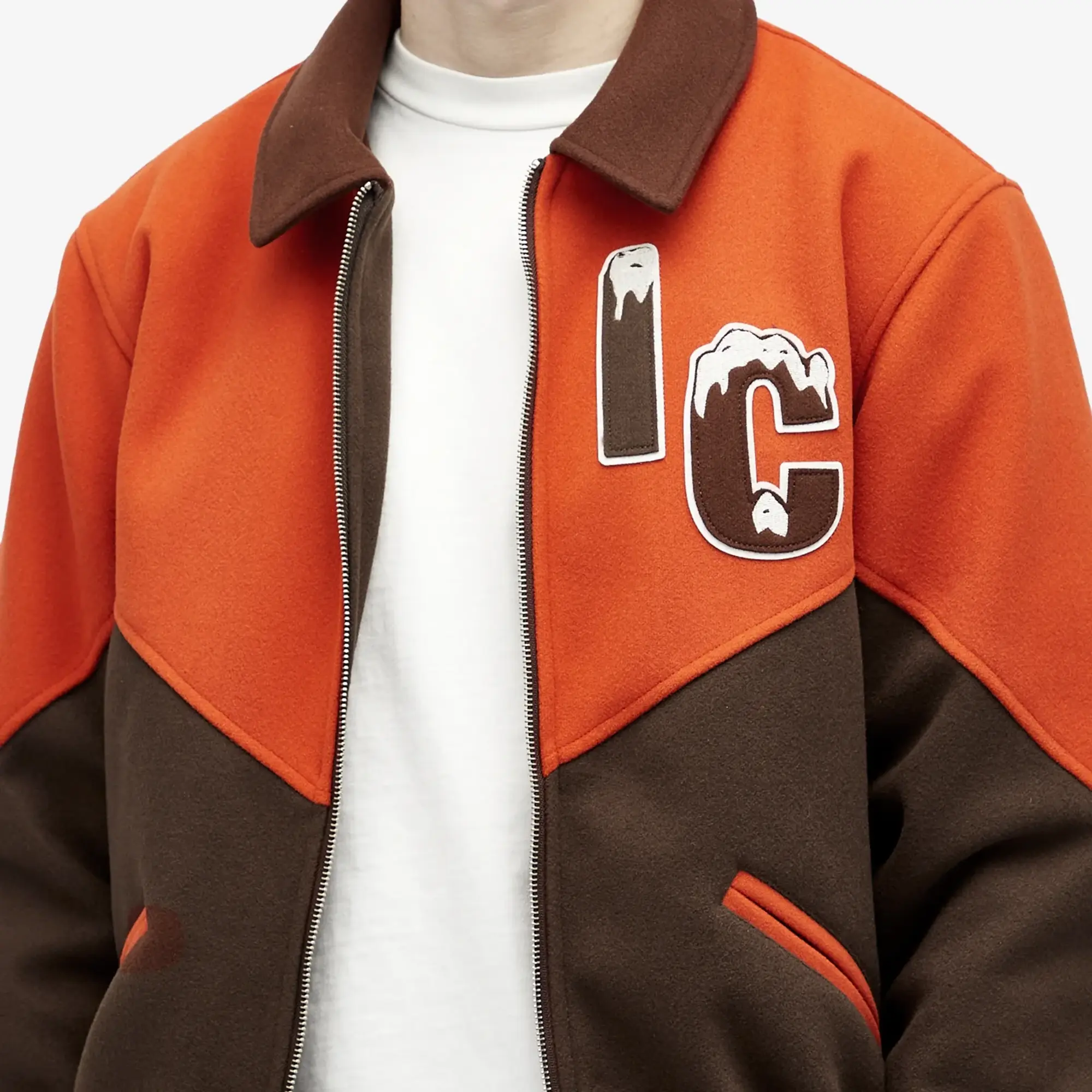 ICECREAM Men's Panelled Varsity Jacket Brown/Orange