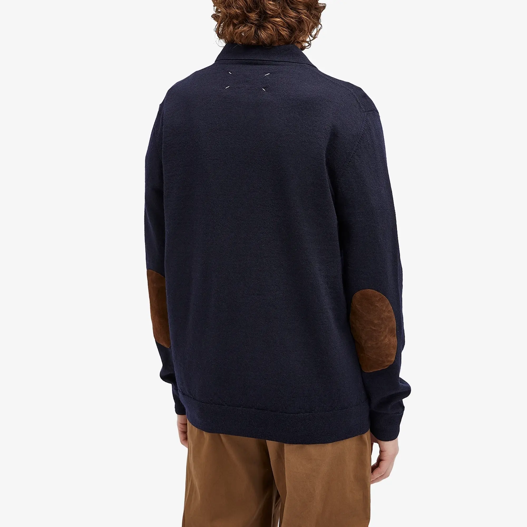 Maison Margiela Men's Long Sleeve Knitted Polo Shirt Dark Blue