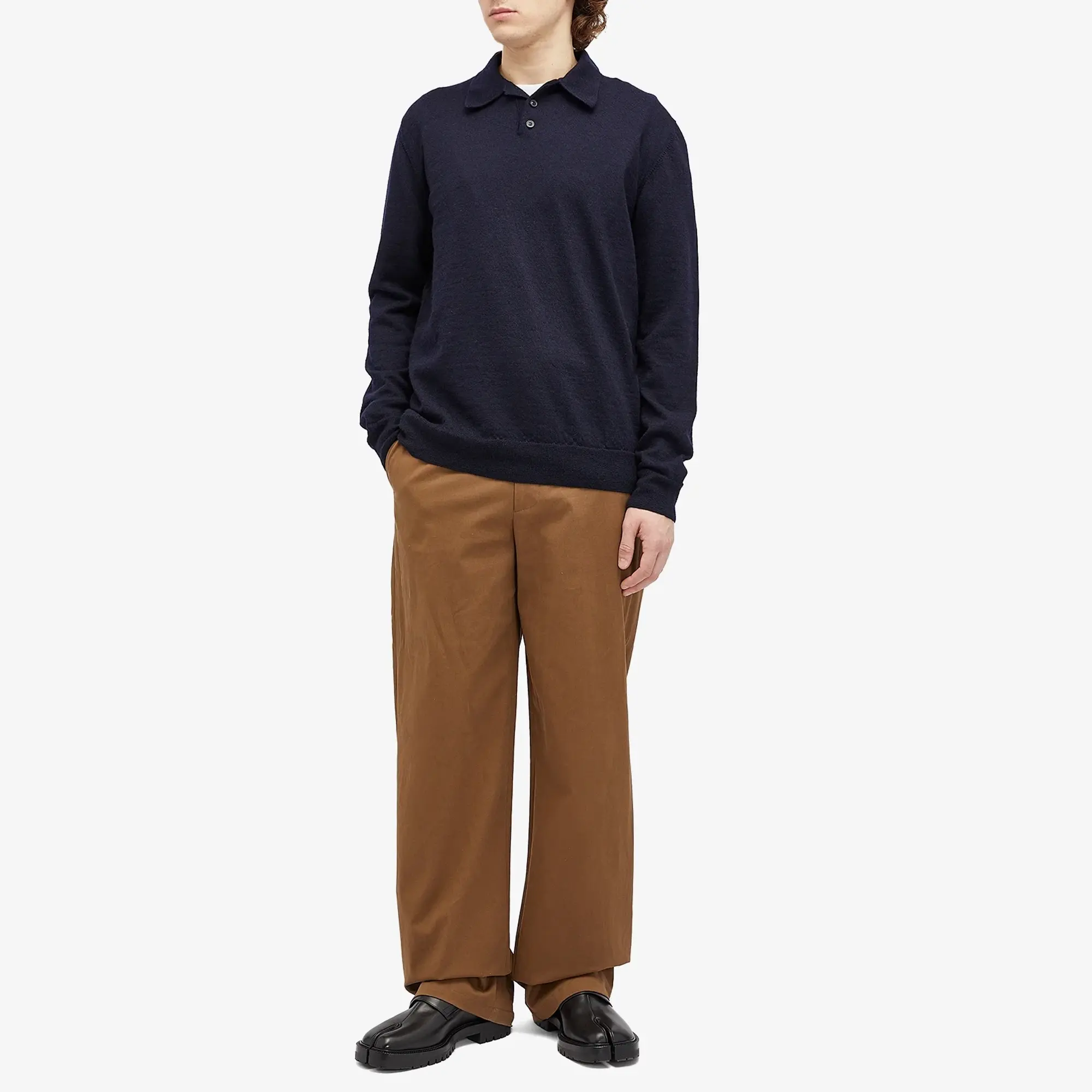 Maison Margiela Men's Long Sleeve Knitted Polo Shirt Dark Blue