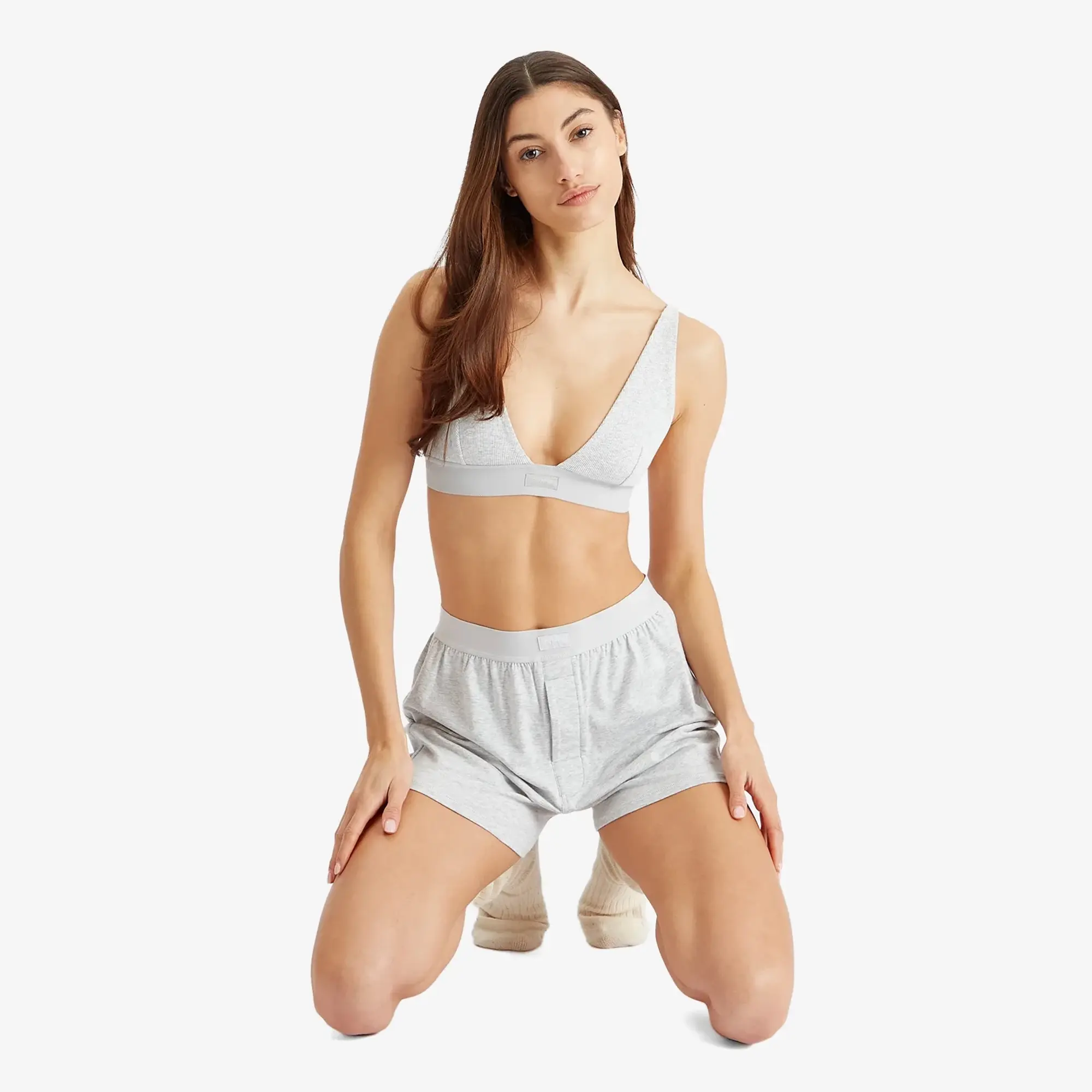 SKIMS Women's Boyfriend Loose Boxer Light Heather Grey