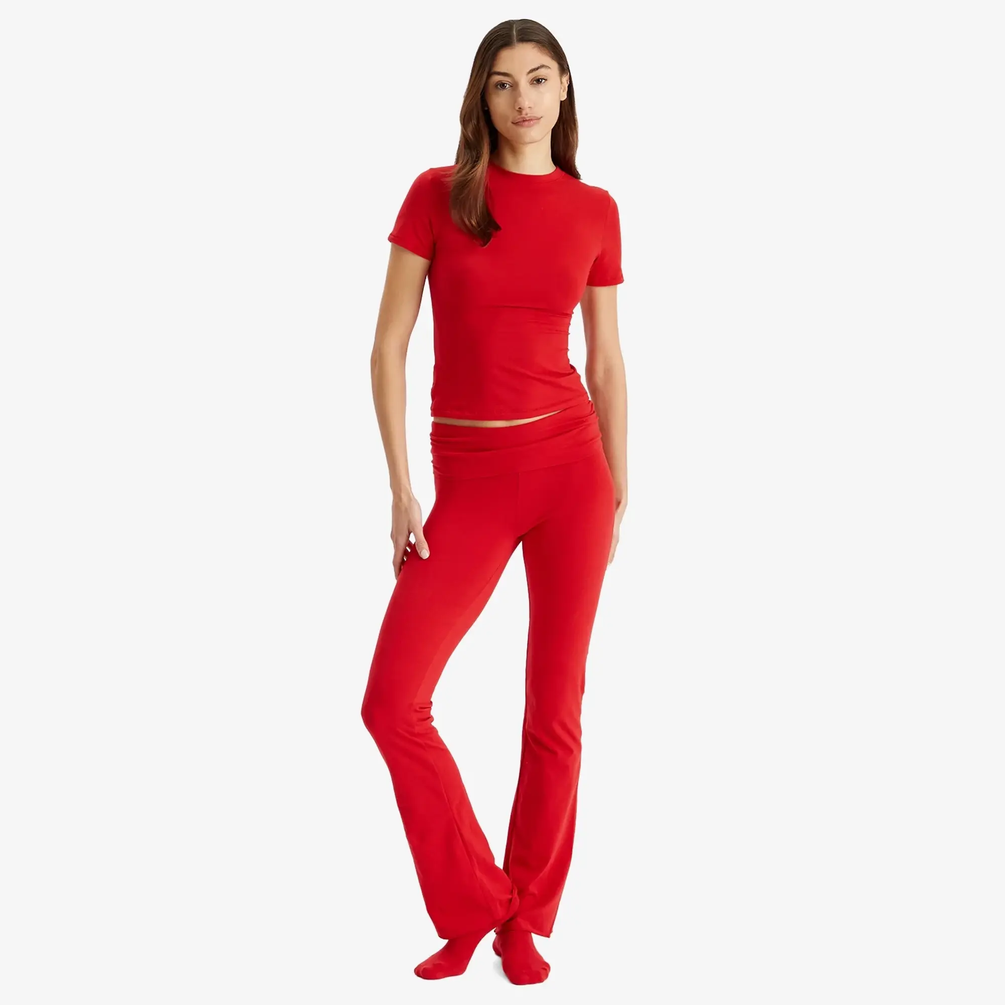 SKIMS Women's Cotton Jersey Foldover Pant Cranberry
