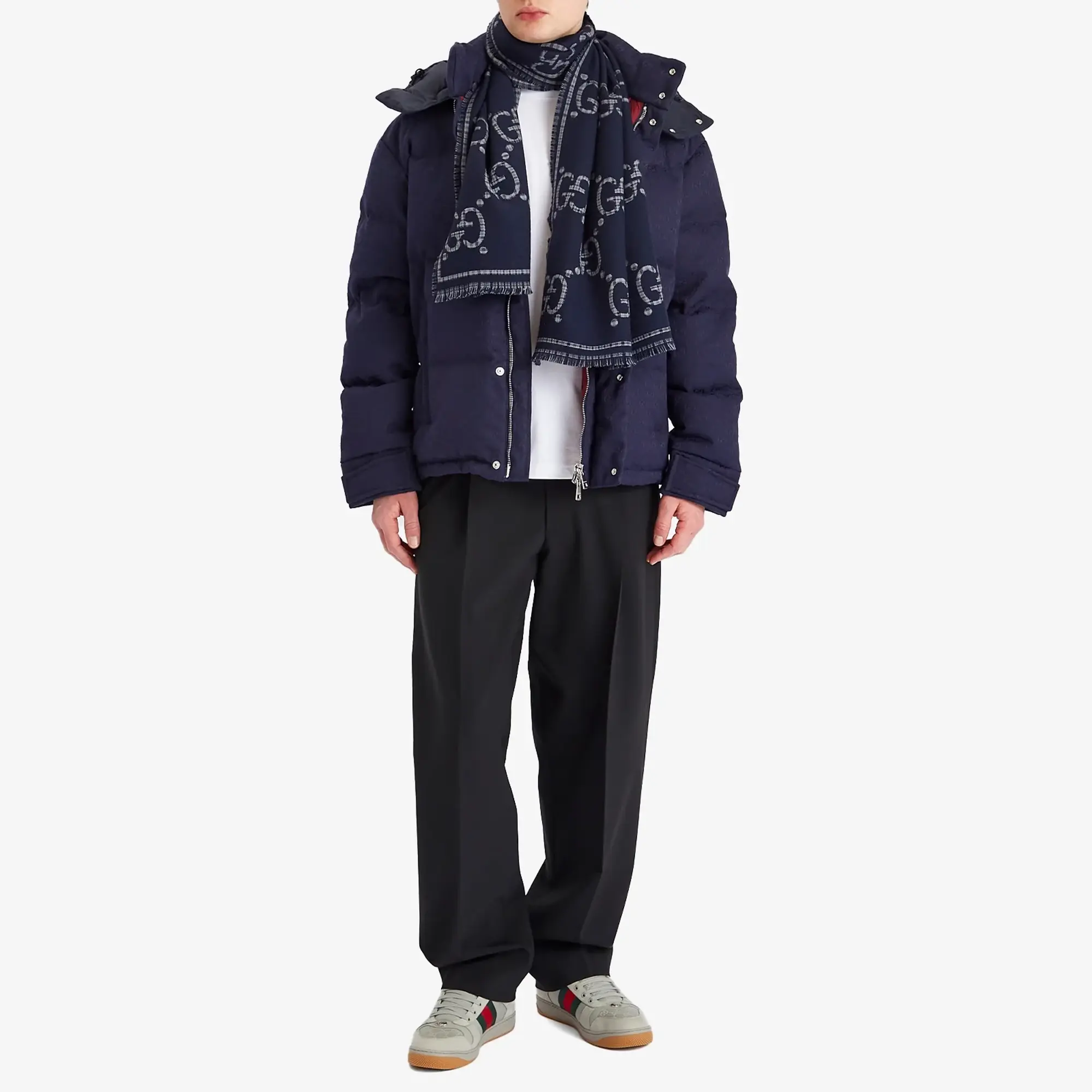 Gucci Men's Wool GG Scarf Lead/Blue