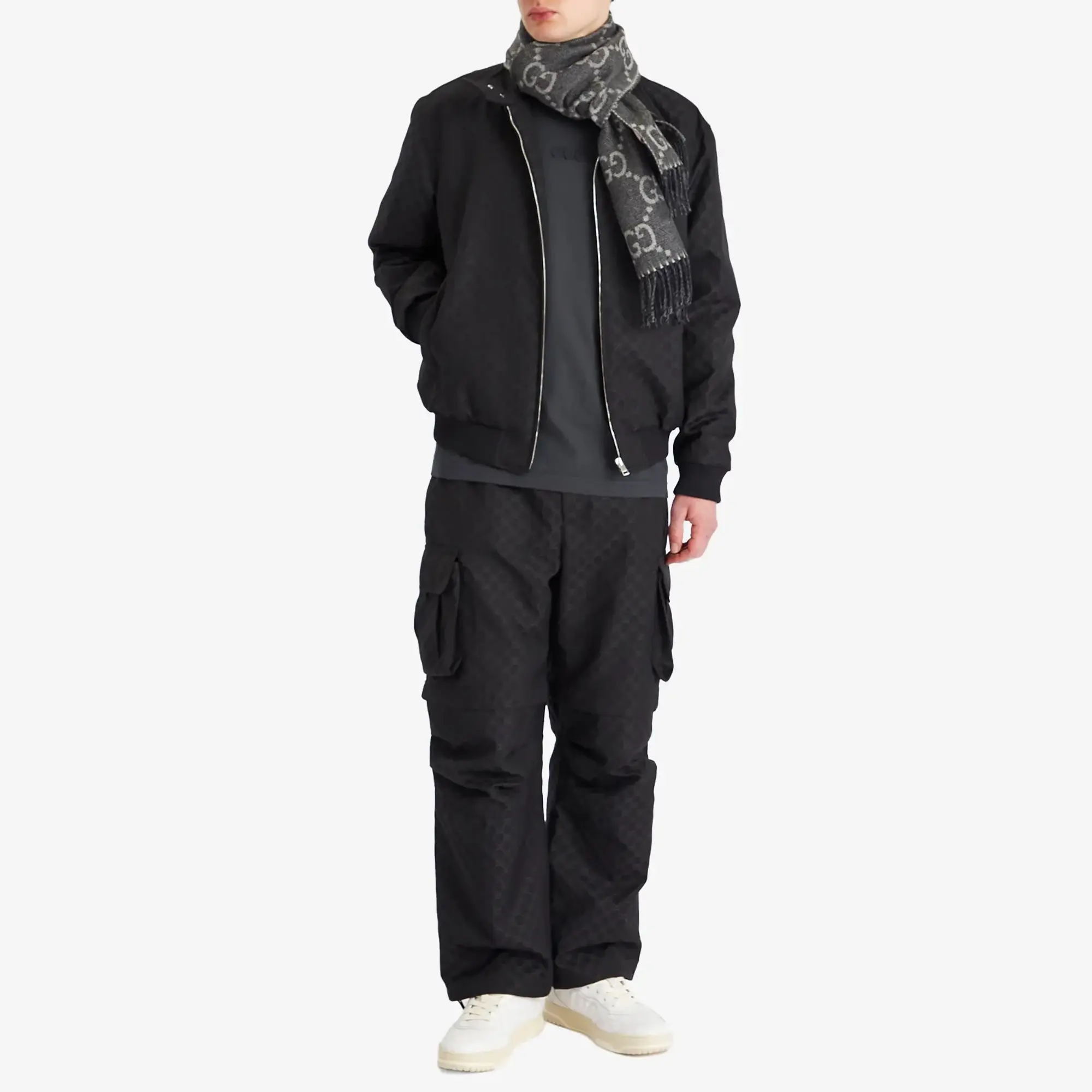 Gucci Men's GG Jaquard Scarf Black
