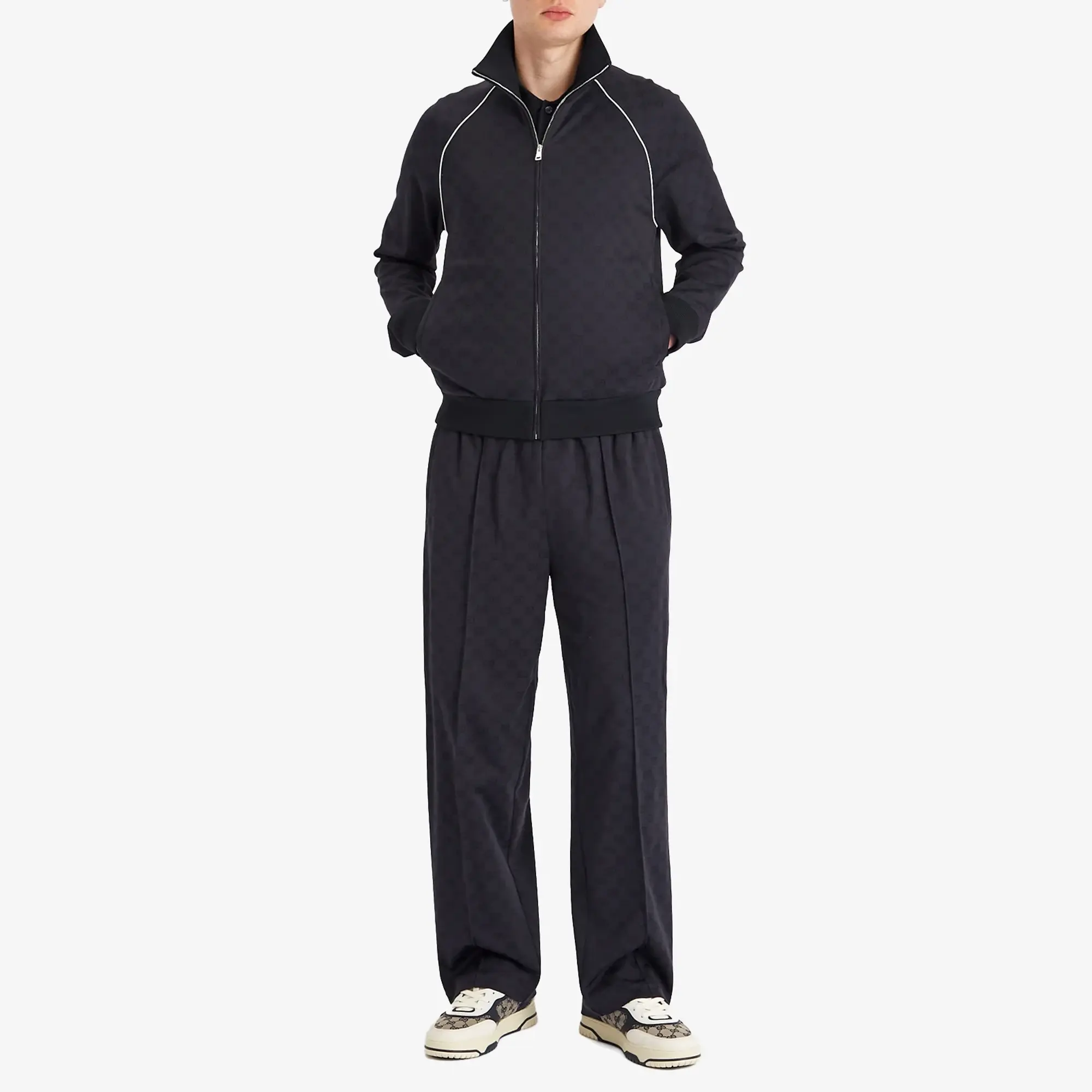 Gucci Men's Nylon Cotton GG Jacquard Track Top Blue Navy