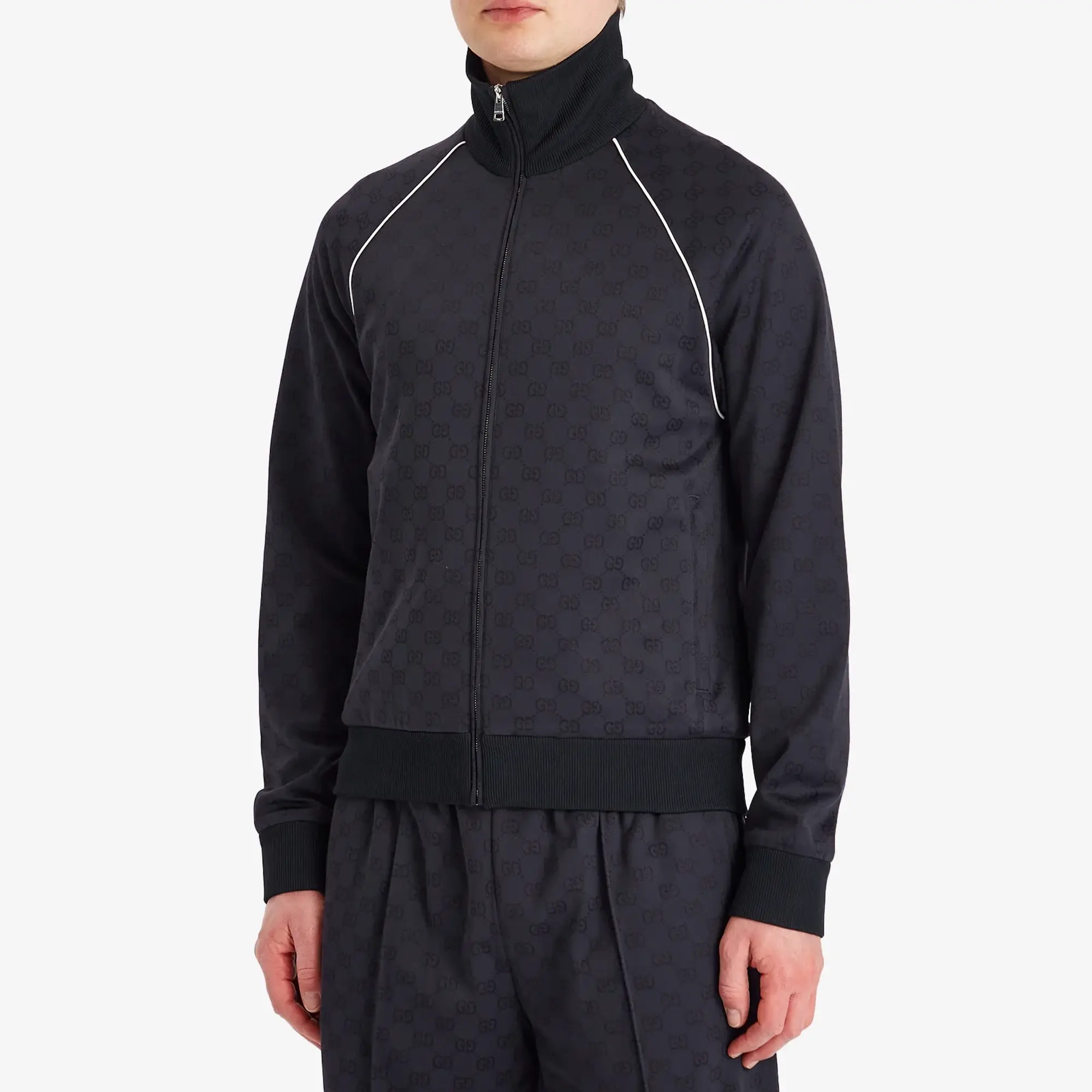 Gucci Men's Nylon Cotton GG Jacquard Track Top Blue Navy