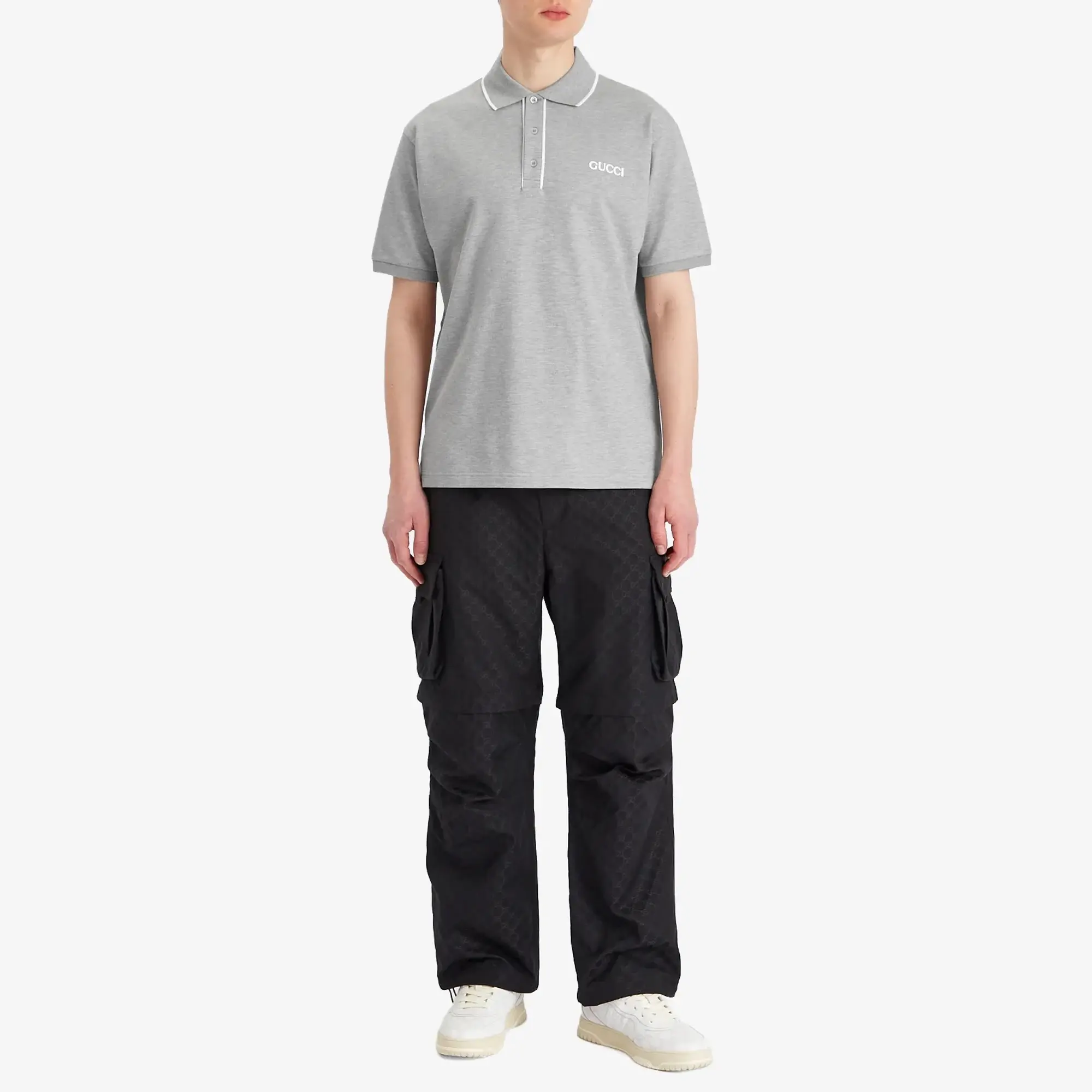 Gucci Men's Stretch Cotton Short Sleeve Polo Shirt Grey Melange