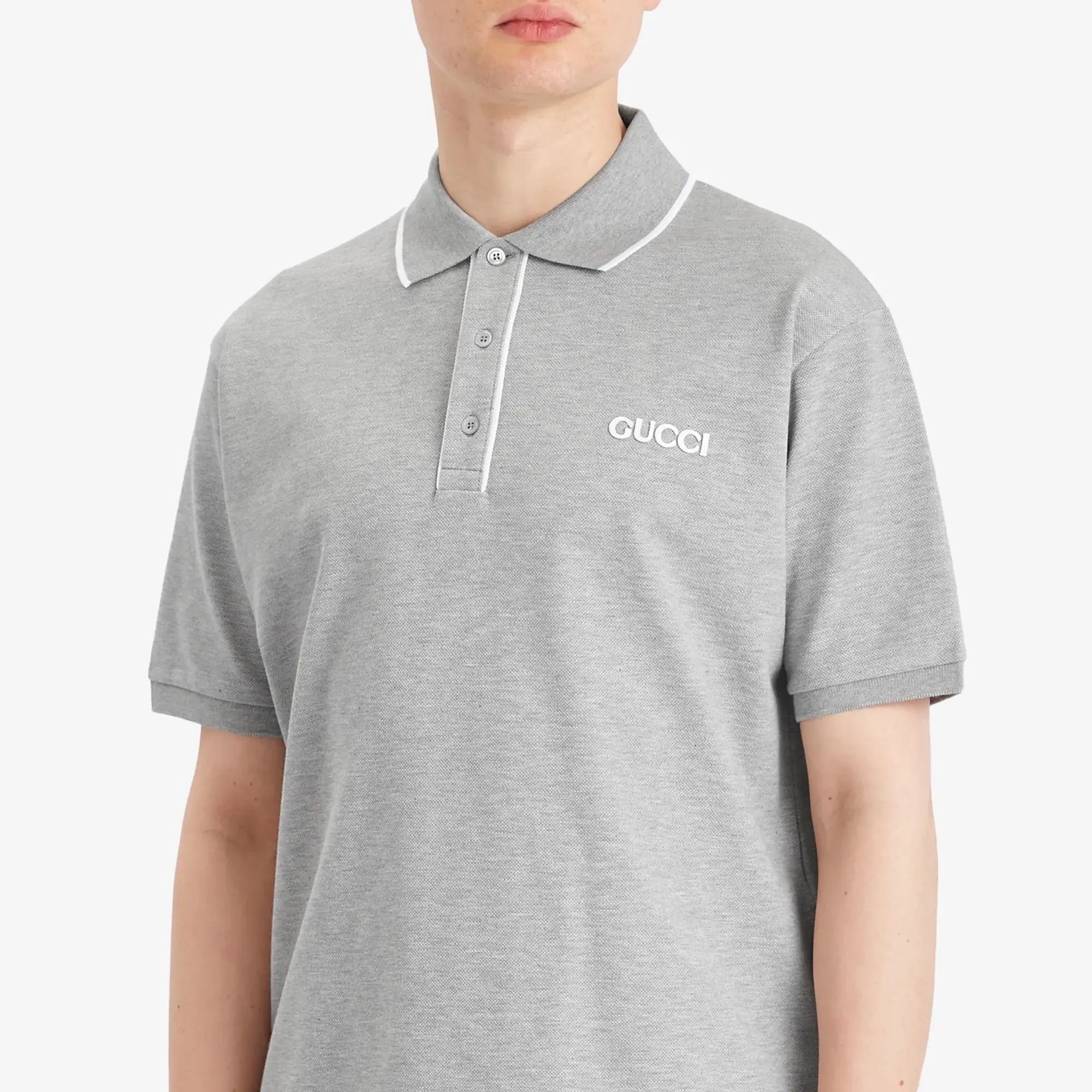 Gucci Men's Stretch Cotton Short Sleeve Polo Shirt Grey Melange