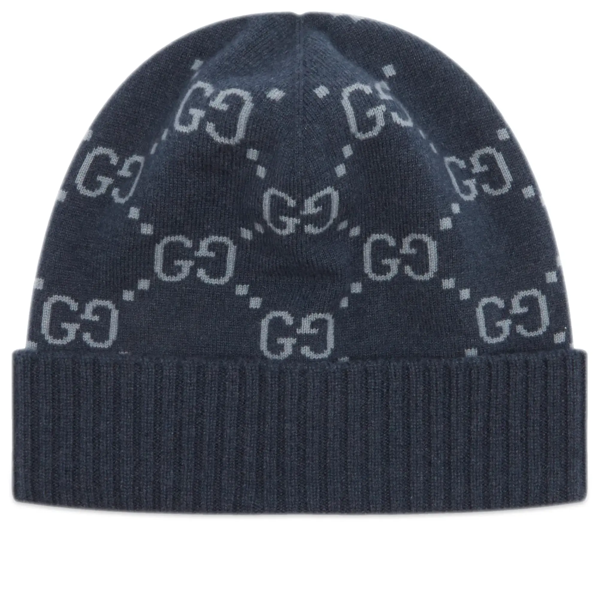 Gucci Men's GG Logo Cashmere Beanie Navy/Sky Blue