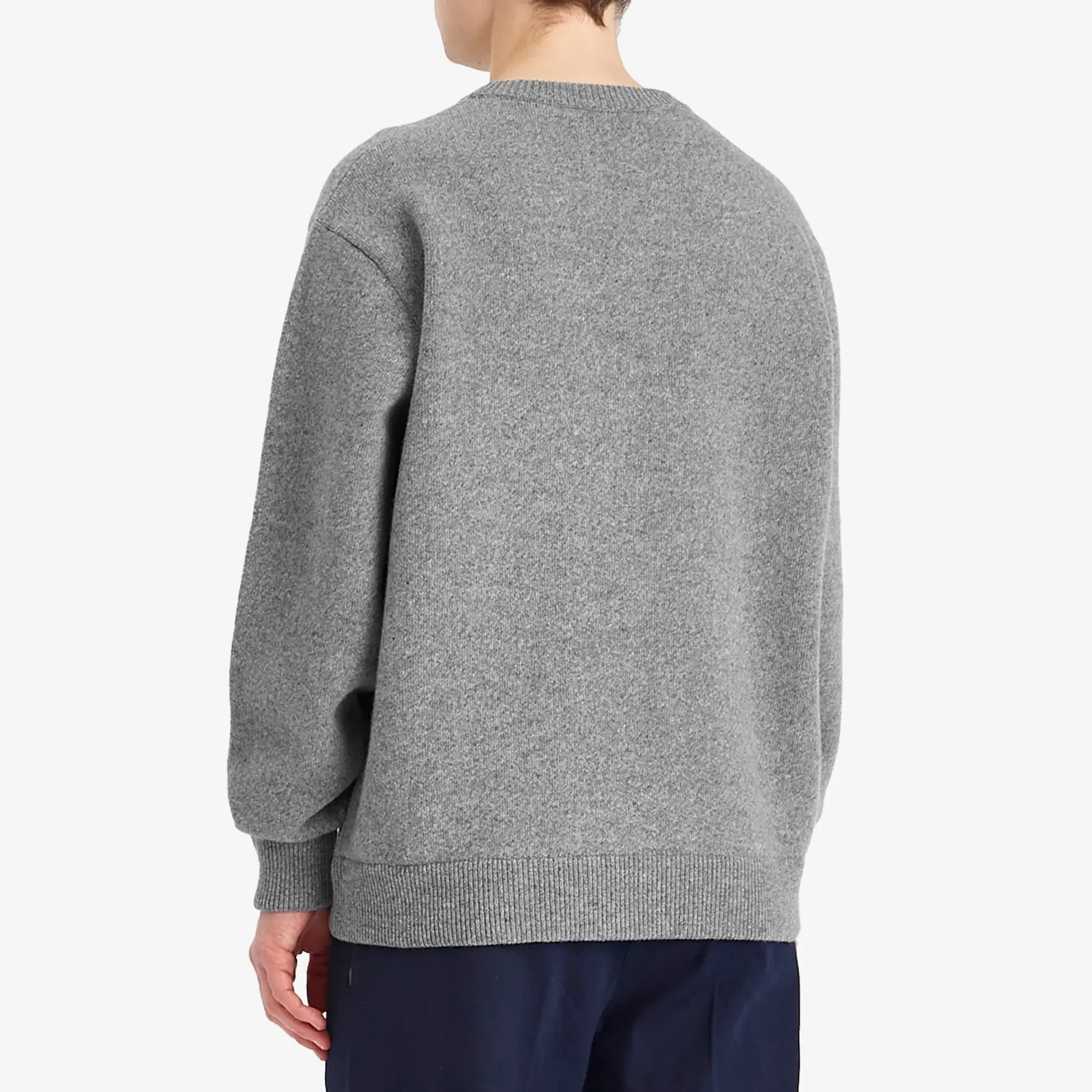 Gucci Men's Logo Embossed Wool Crew Neck Knit Medium Grey