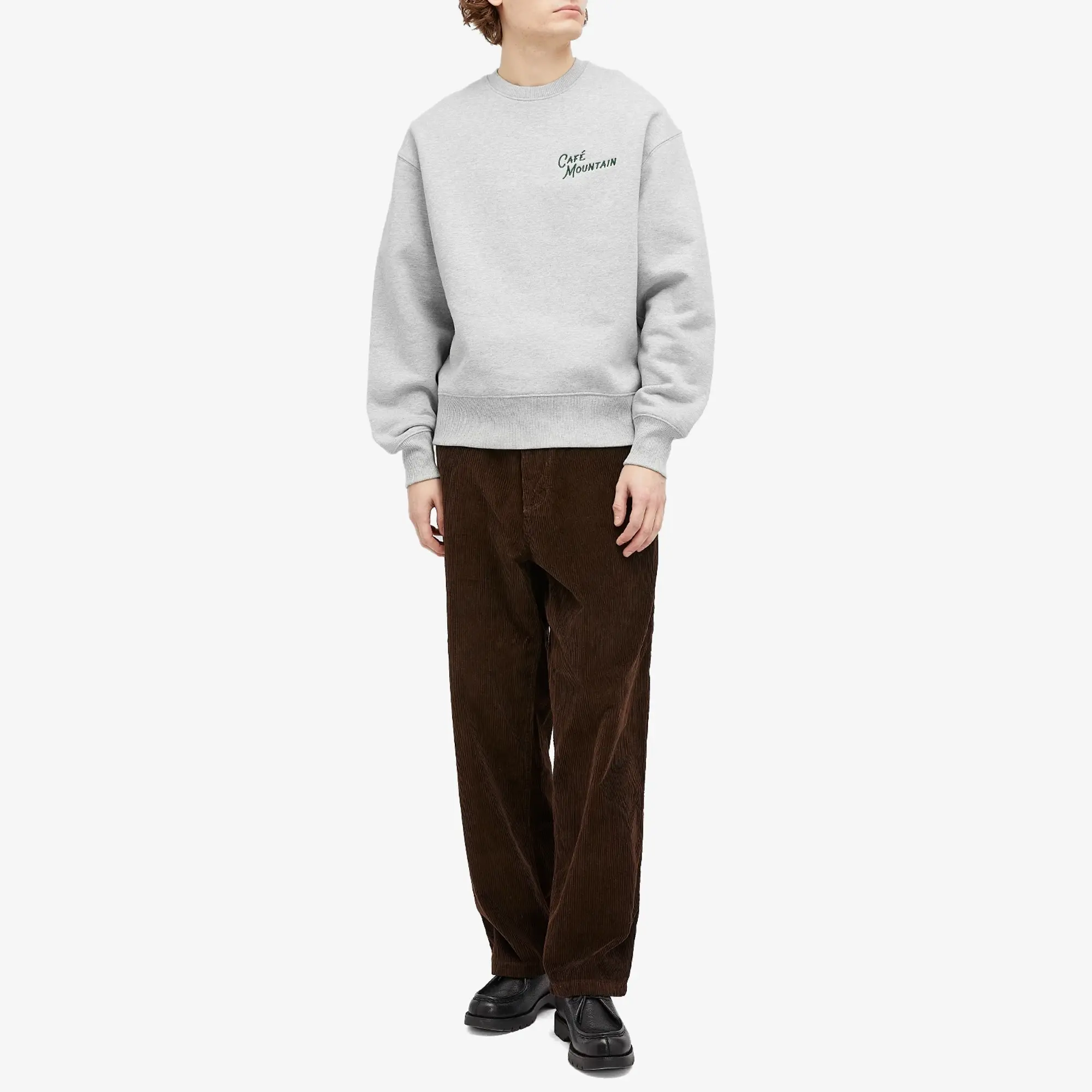 Café Mountain Men's Embroidered Script Crew Sweatshirt Grey