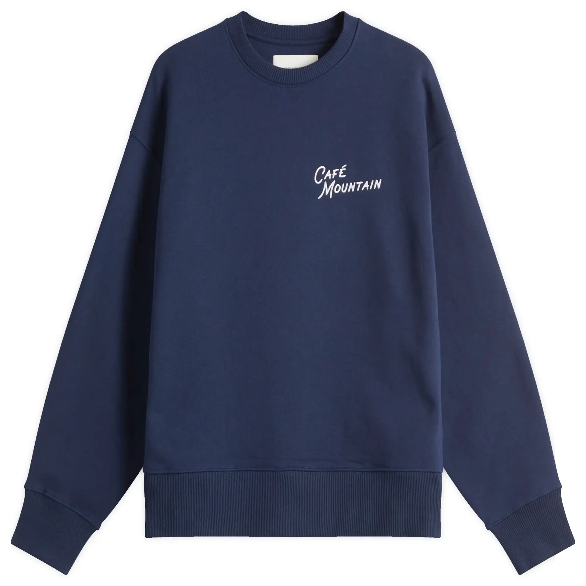 Café Mountain Men's Embroidered Script Crew Sweatshirt Navy