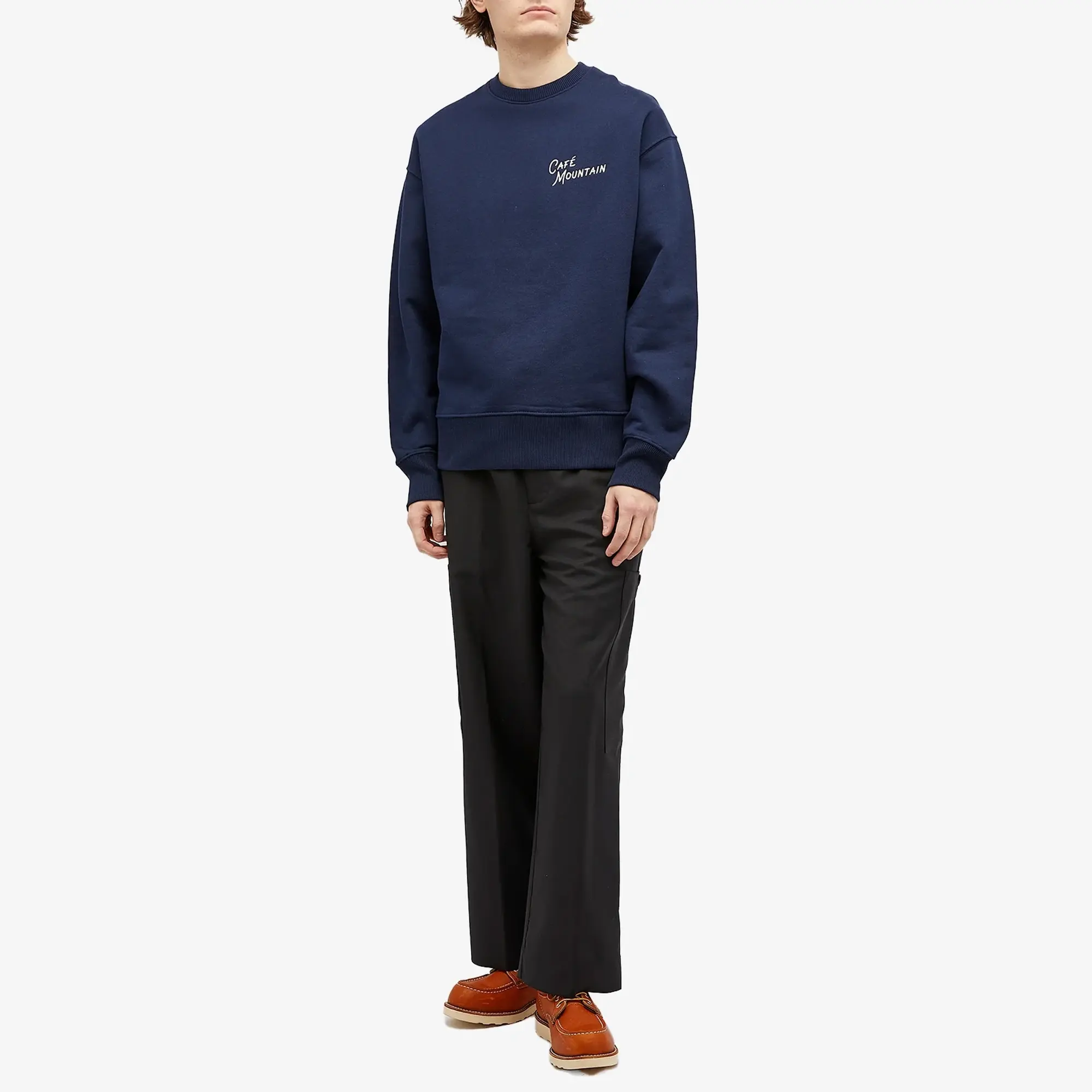 Café Mountain Men's Embroidered Script Crew Sweatshirt Navy