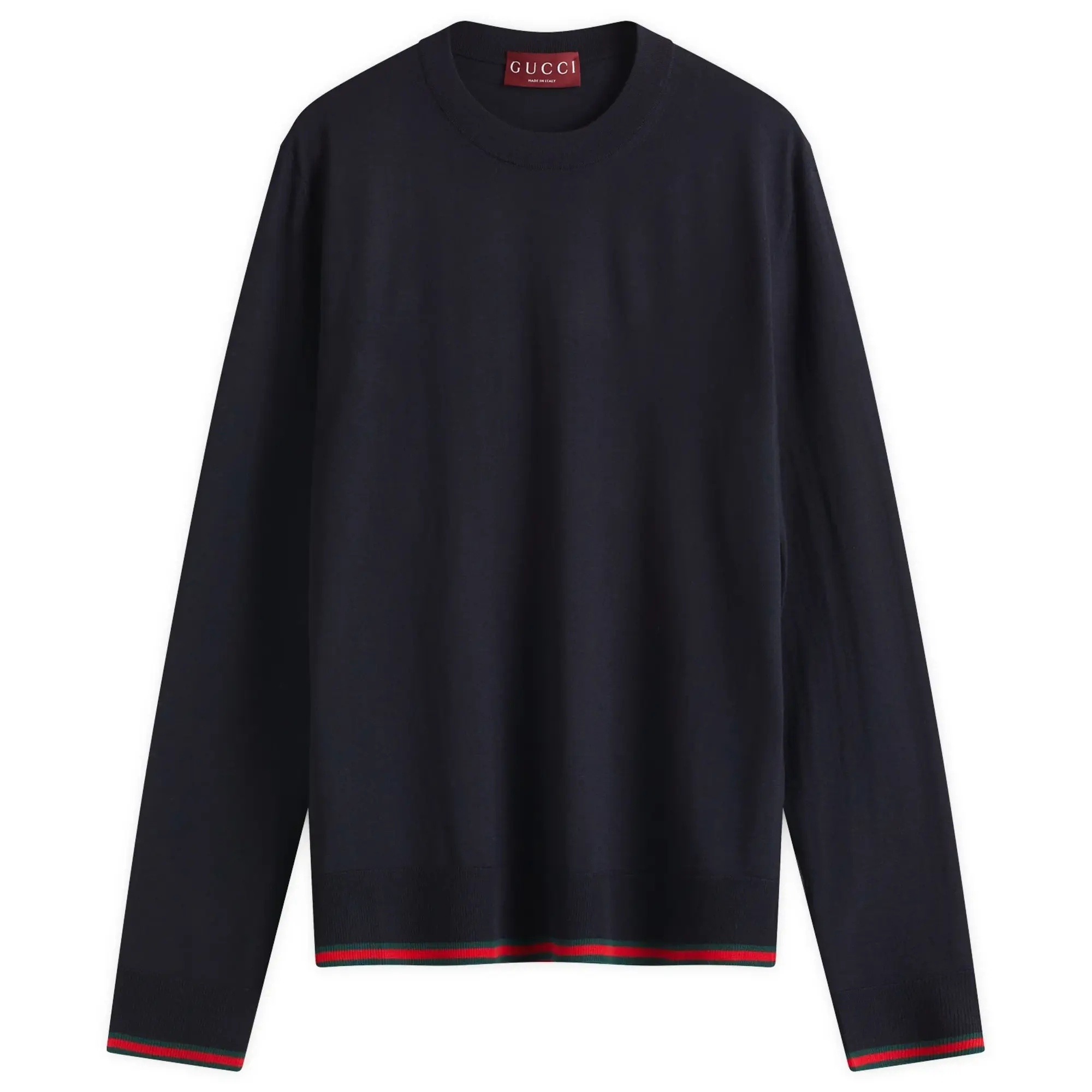 Gucci Men's Fine Gauge Wool Crew Neck Knit Ink/Green/Red