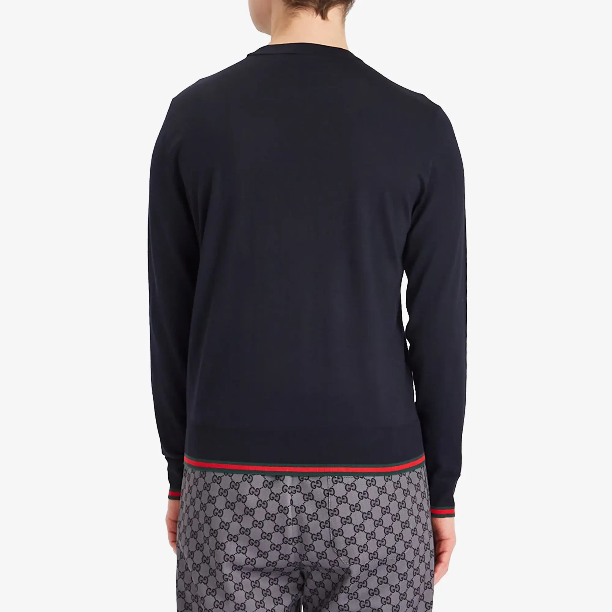 Gucci Men's Fine Gauge Wool Crew Neck Knit Ink/Green/Red