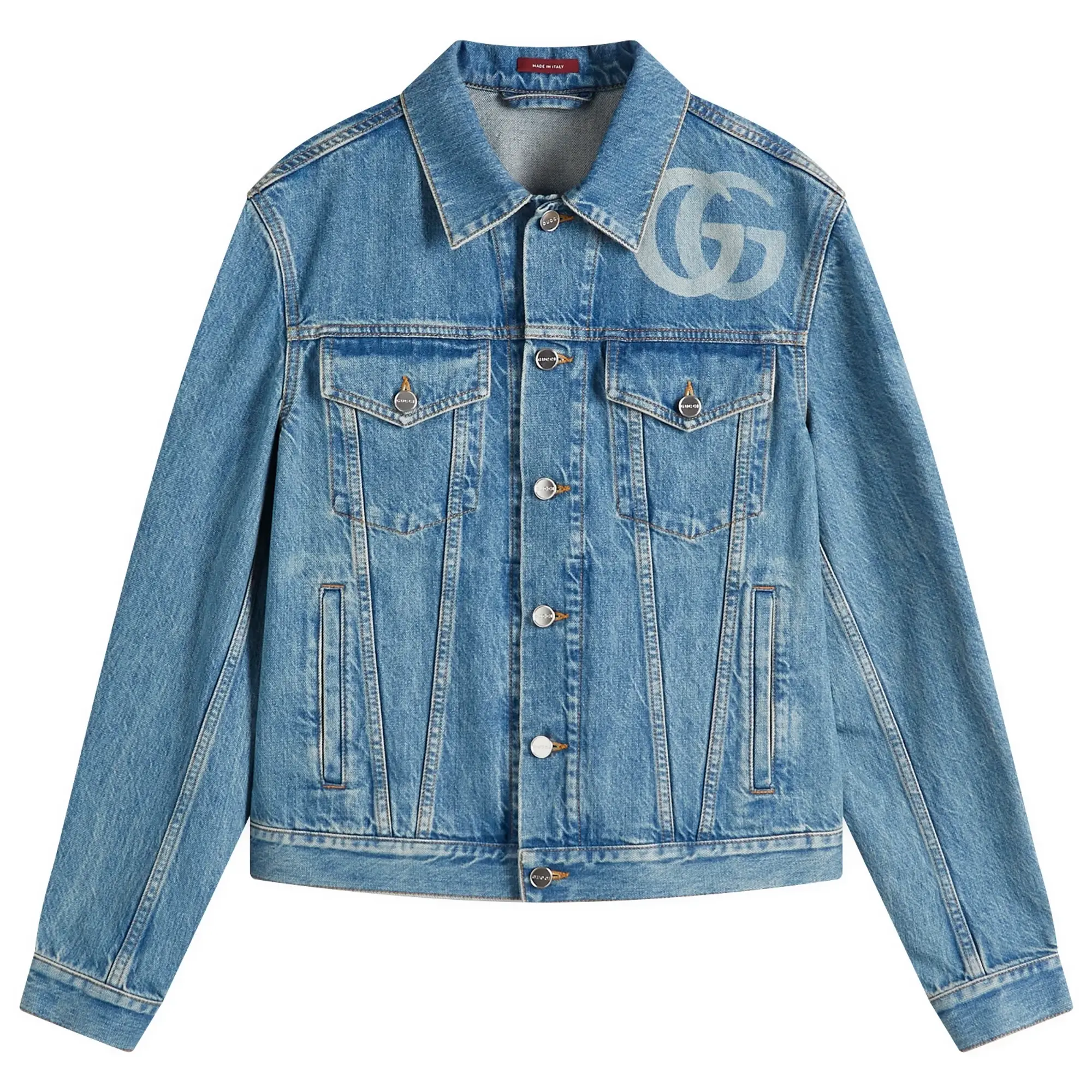 Gucci Men's Mid Blue Wash Denim Trucker Jacket Blue/Ivory