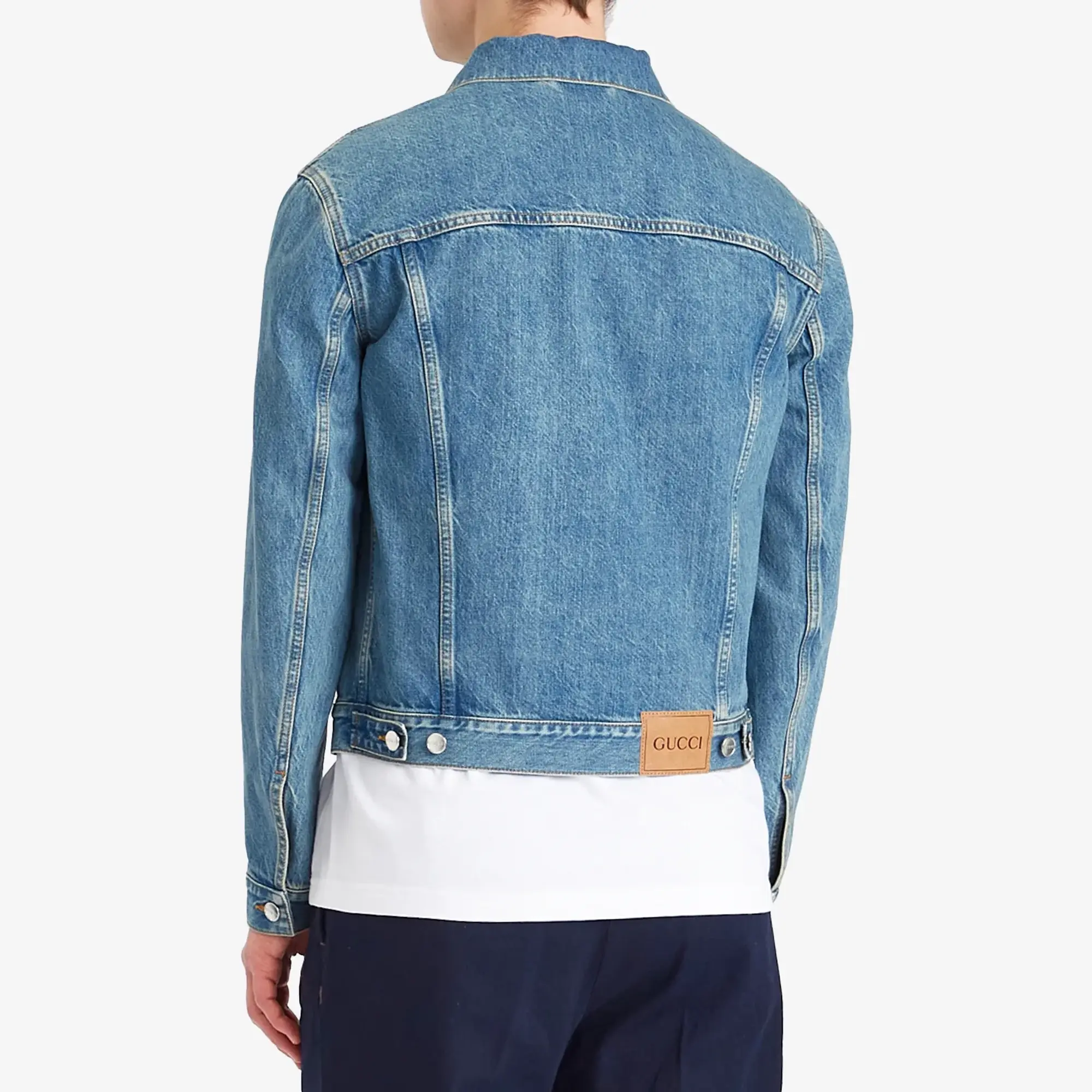 Gucci Men's Mid Blue Wash Denim Trucker Jacket Blue/Ivory