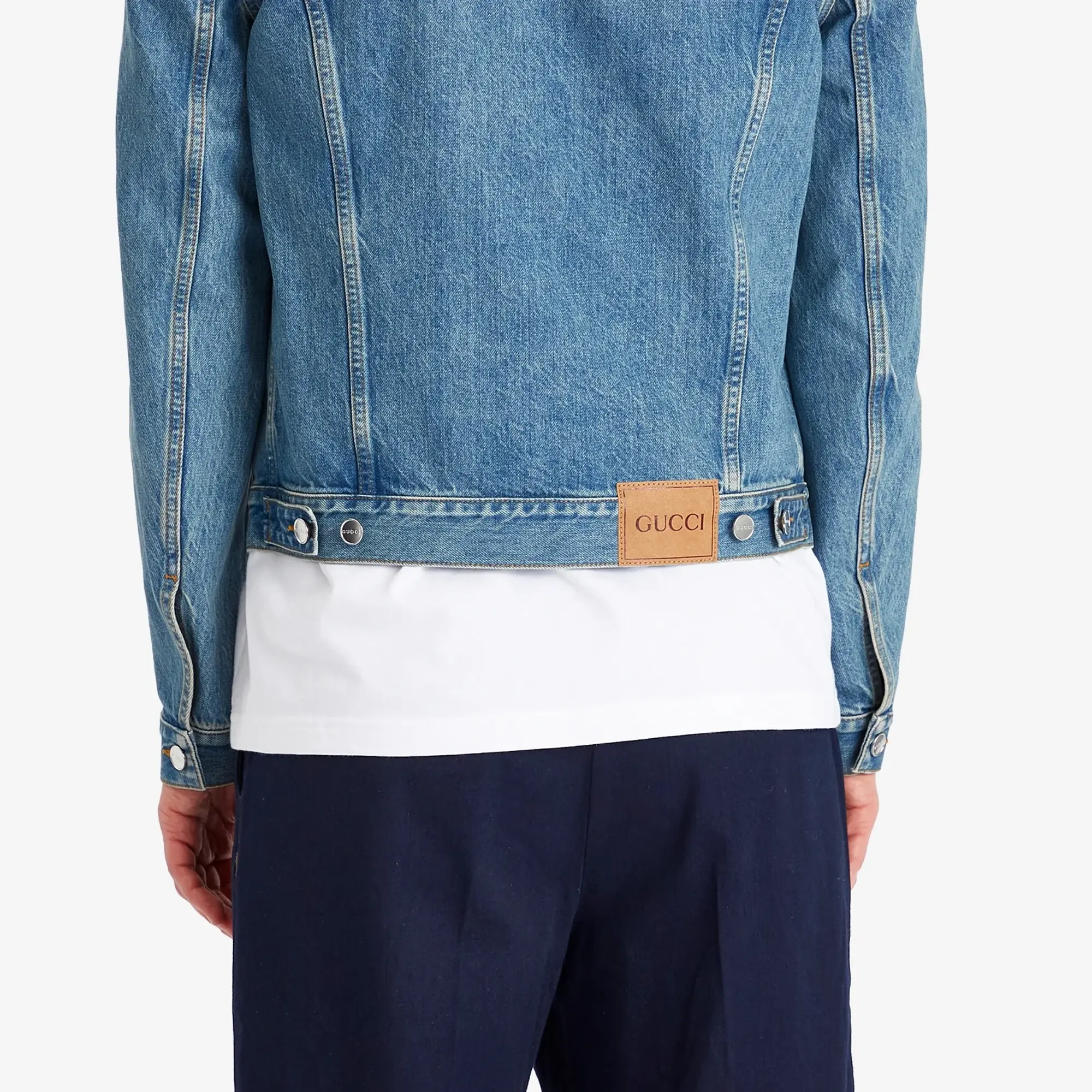 Gucci Men's Mid Blue Wash Denim Trucker Jacket Blue/Ivory