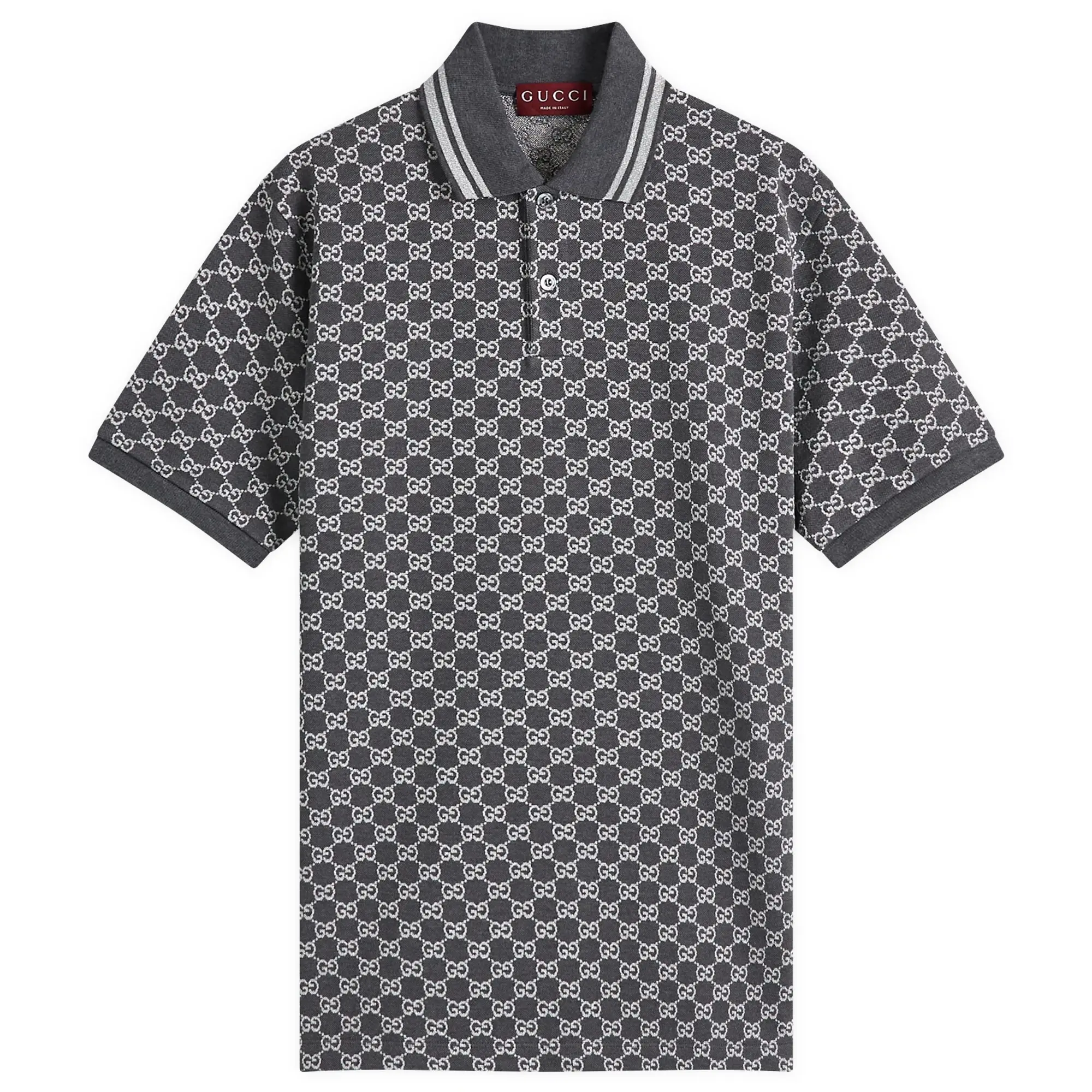 Gucci Men's GG Jacquard Cotton Piquet Polo Shirt Dark Grey