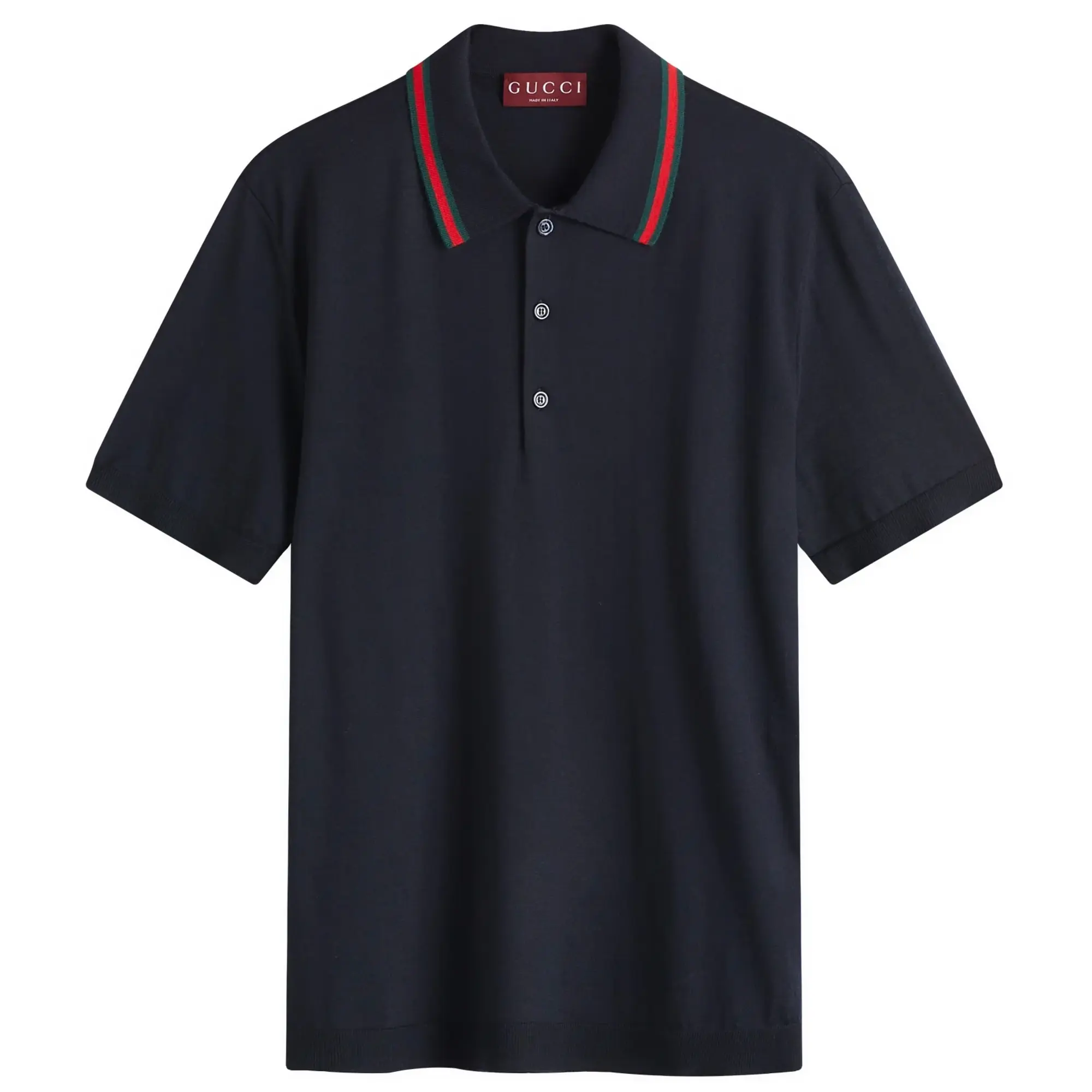 Gucci Men's Fine Gauge Wool Short Sleeve Polo Shirt Ink/Green/Red