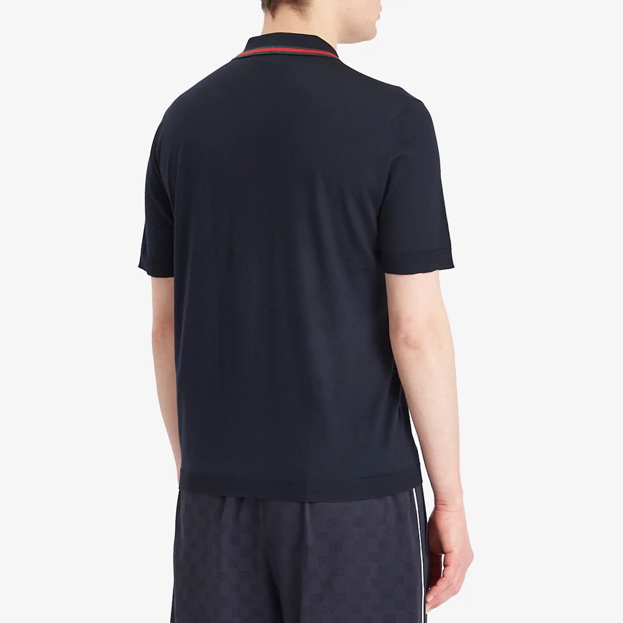Gucci Men's Fine Gauge Wool Short Sleeve Polo Shirt Ink/Green/Red