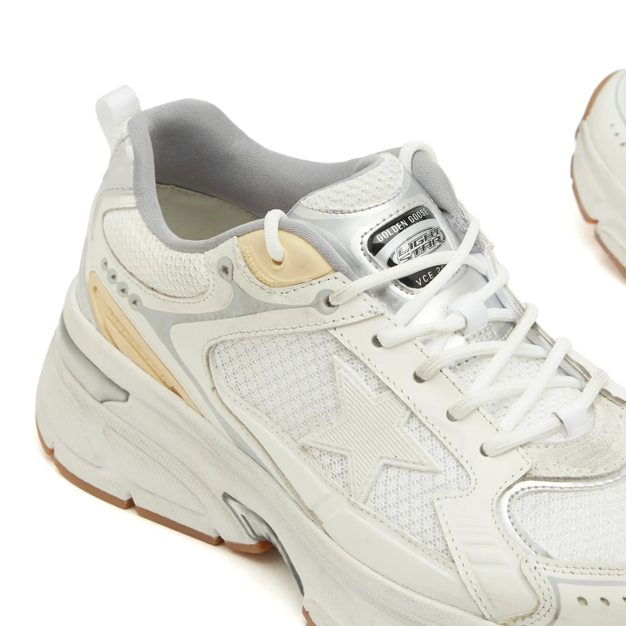 Golden Goose Men's Lightstar Leather and Suede Sneaker White/Gold
