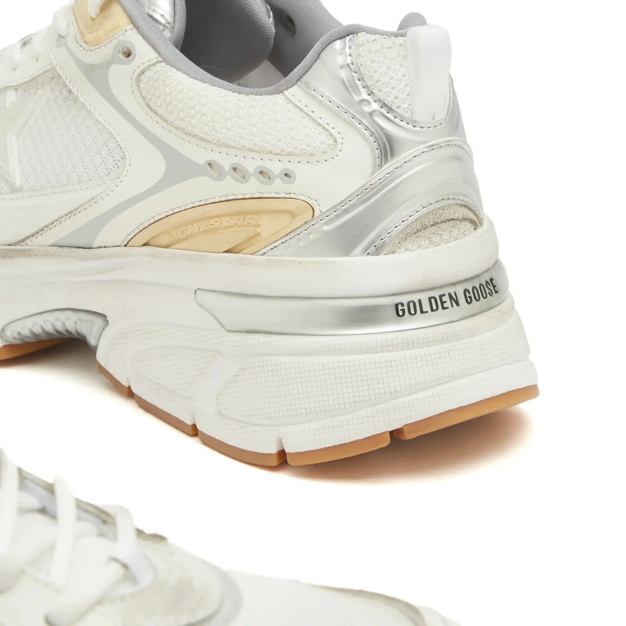 Golden Goose Men's Lightstar Leather and Suede Sneaker White/Gold