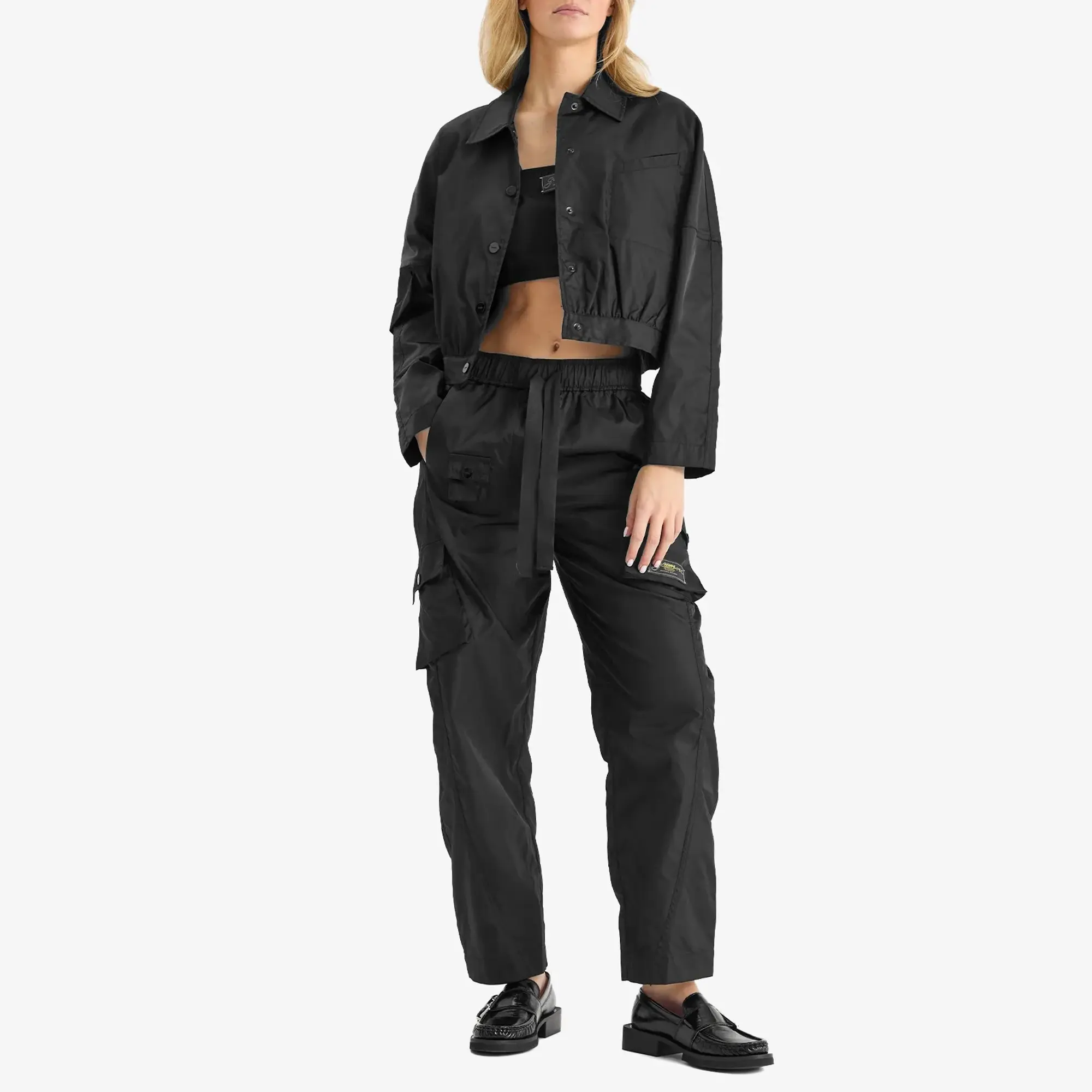GANNI Women's Duchesse Nylon Cargo Pants Black