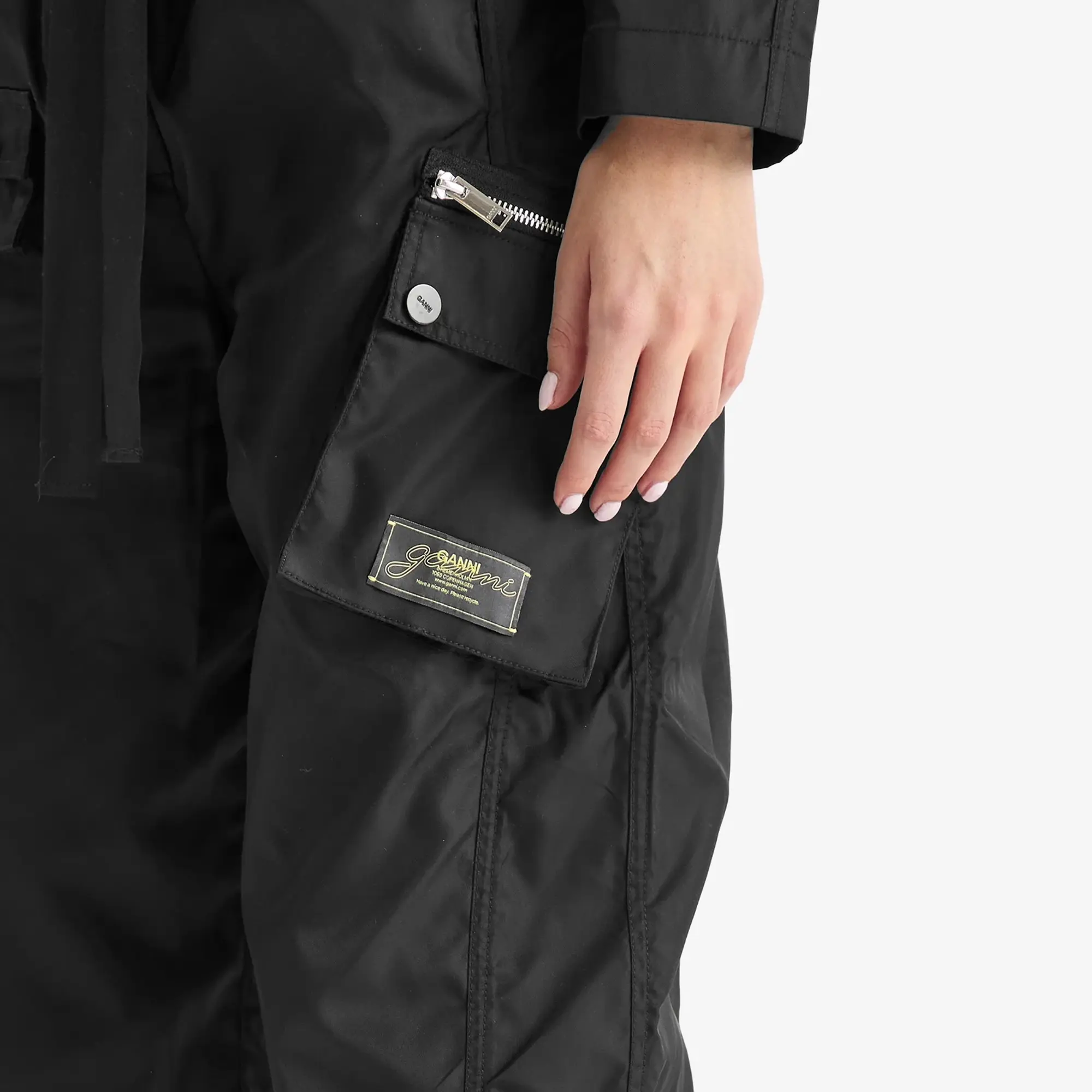 GANNI Women's Duchesse Nylon Cargo Pants Black