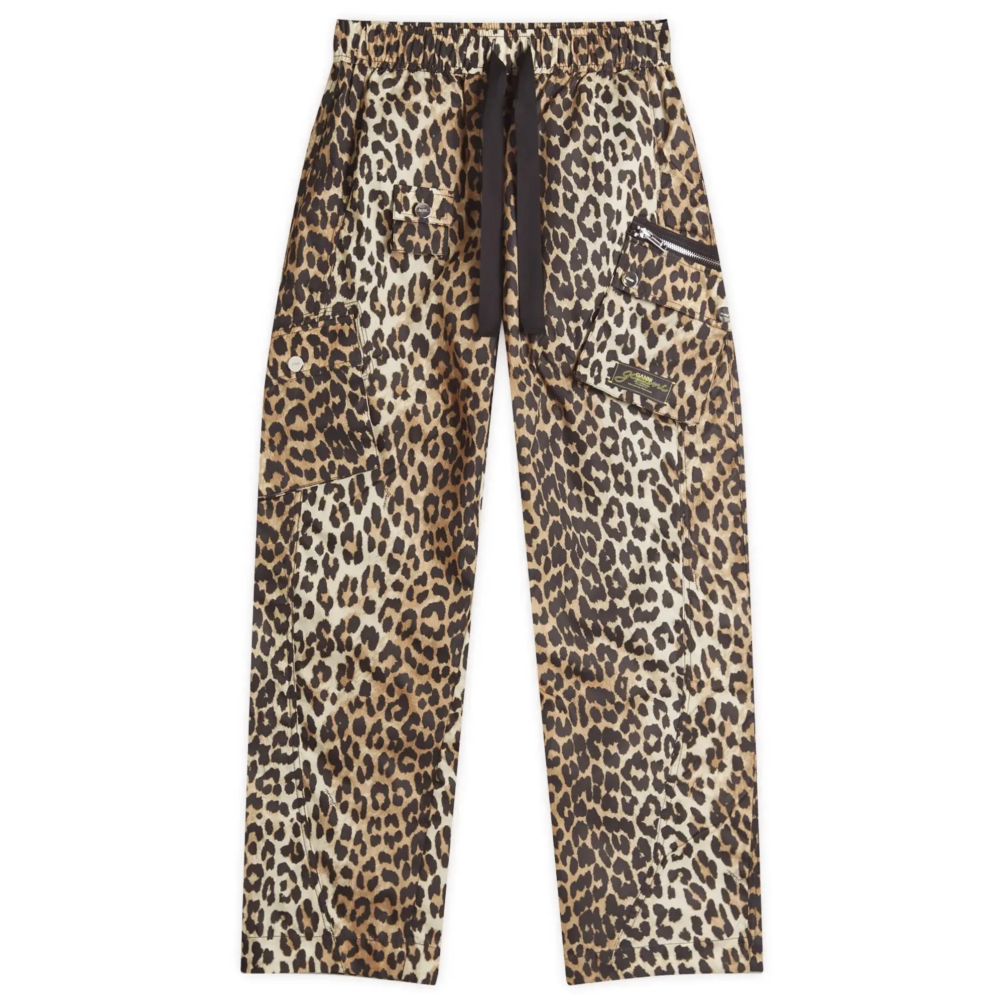 GANNI Women's Duchesse Nylon Cargo Pants Leopard