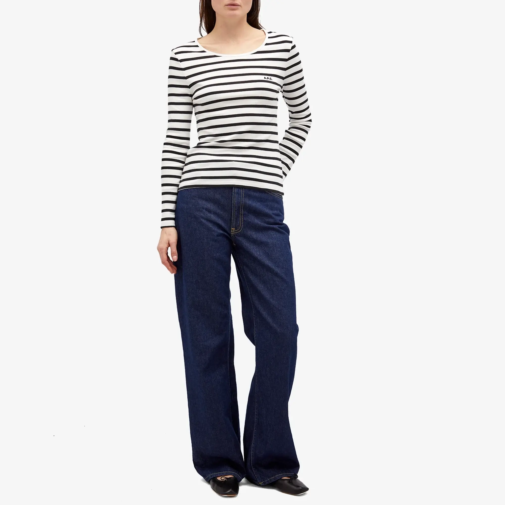A.P.C. Women's Thelma Stripe Long Sleeve T-Shirt Ecru/Black