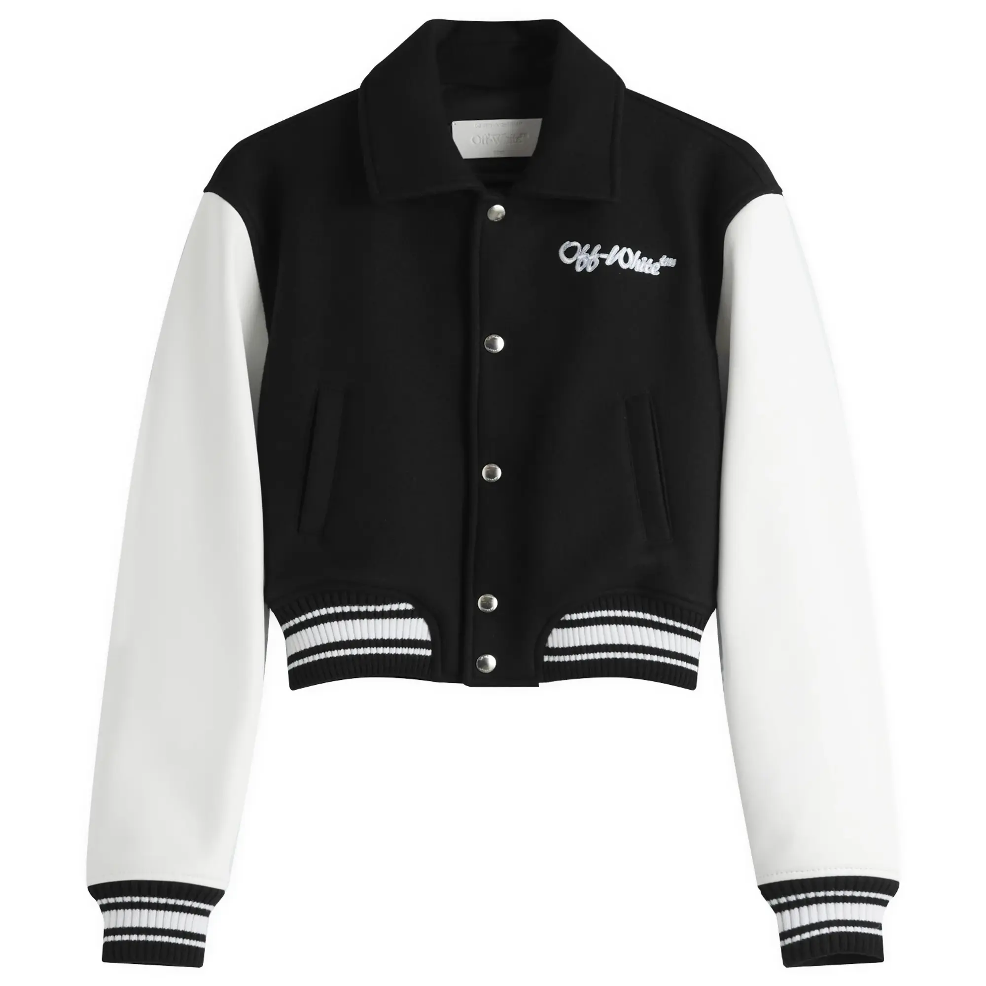 Off-White Women's WO Simple Cropped Varsity Jacket Black White