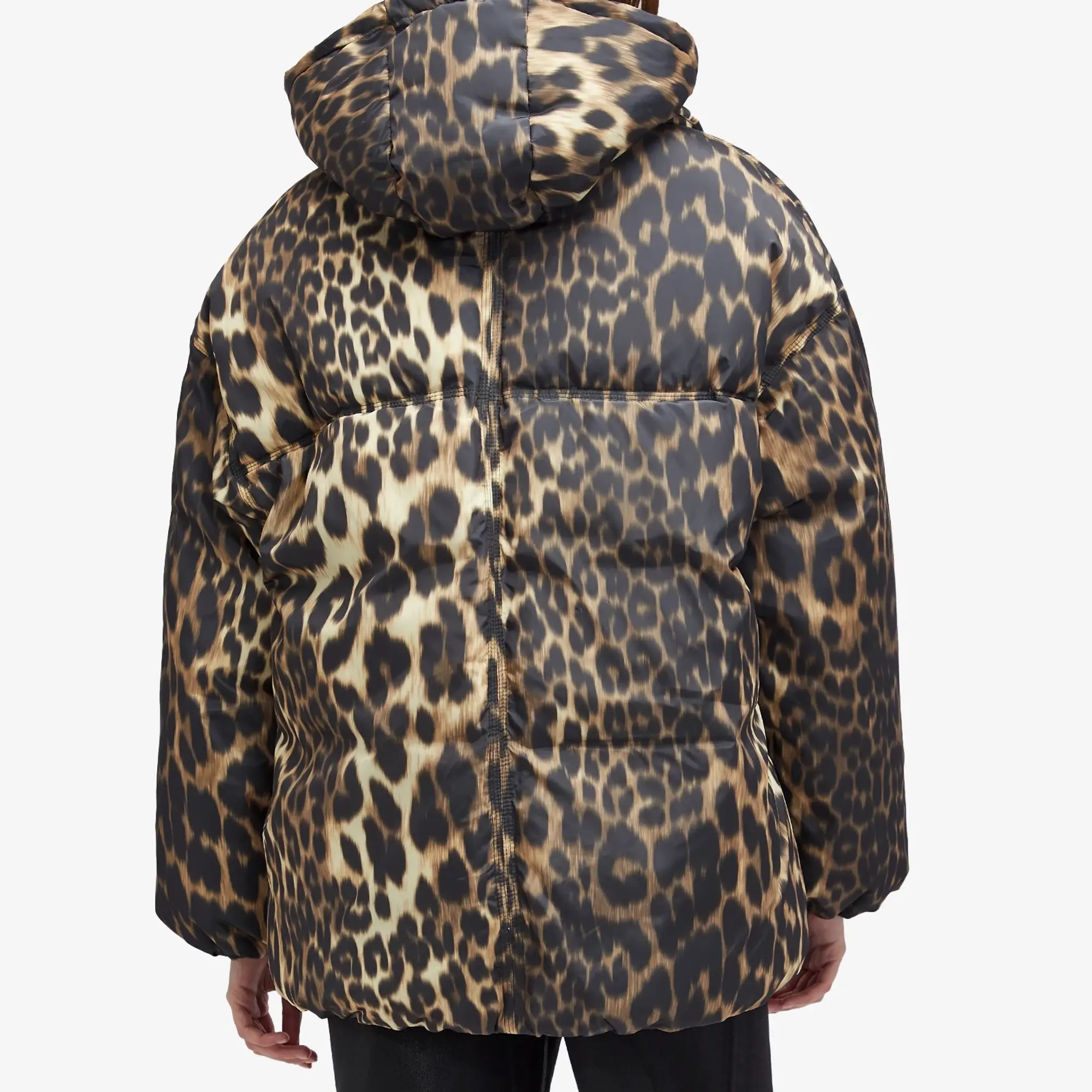 GANNI Women's Leopard Puffer Jacket Almond Milk