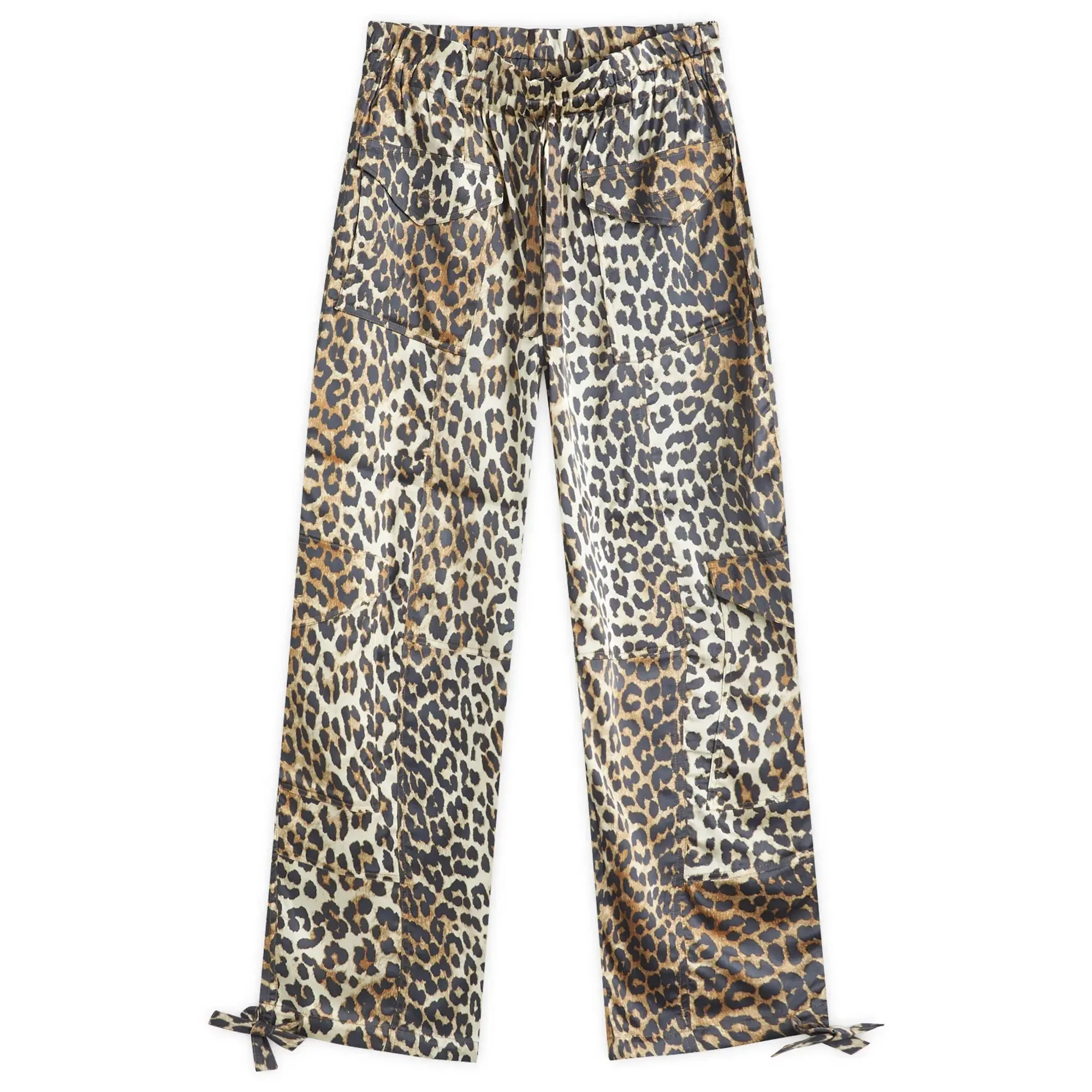 GANNI Women's Leopard Printed Satin Pants