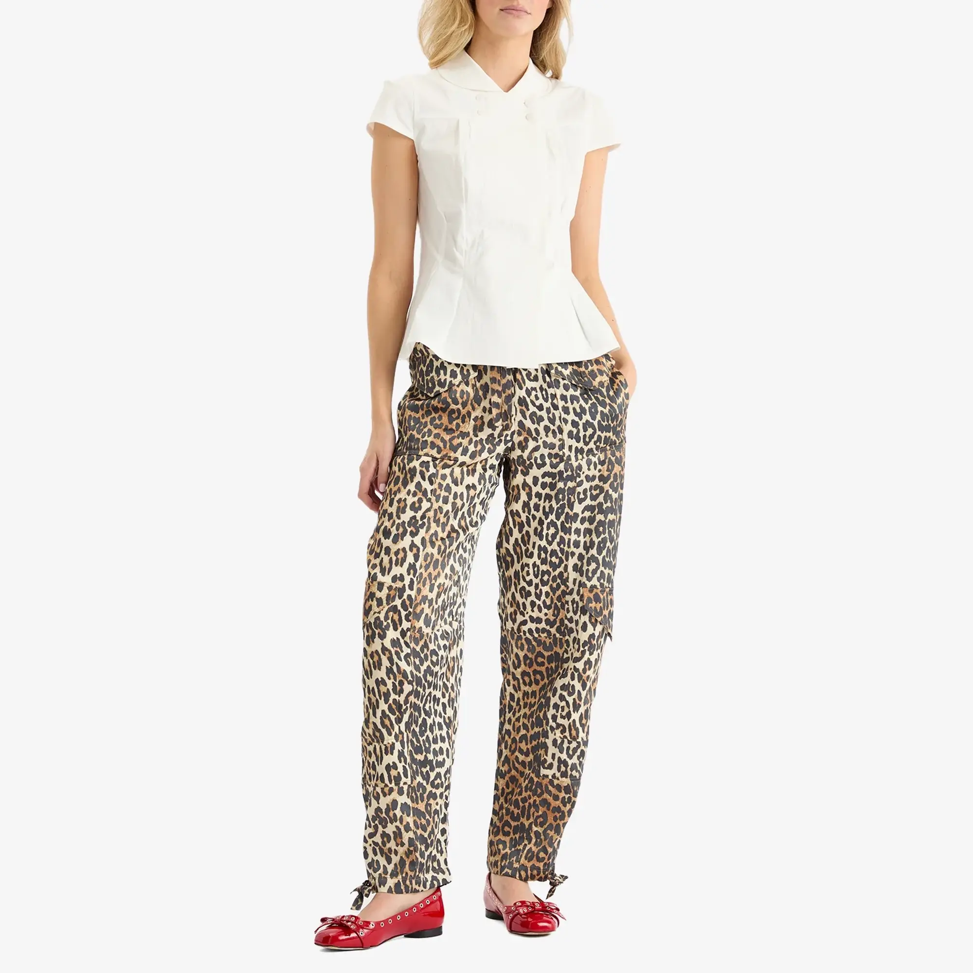 GANNI Women's Leopard Printed Satin Pants