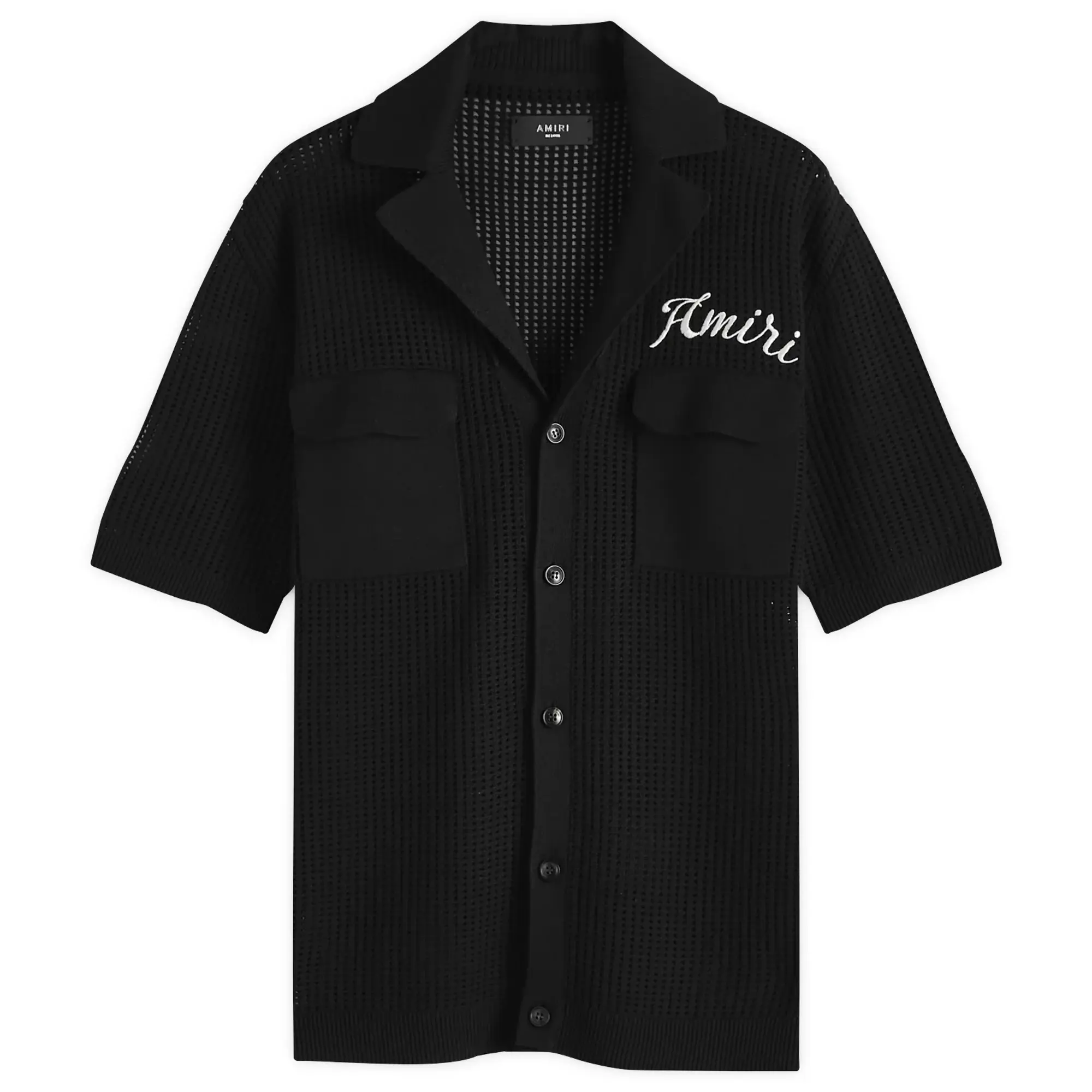 AMIRI Men's Short Sleeve Mesh Polo Black