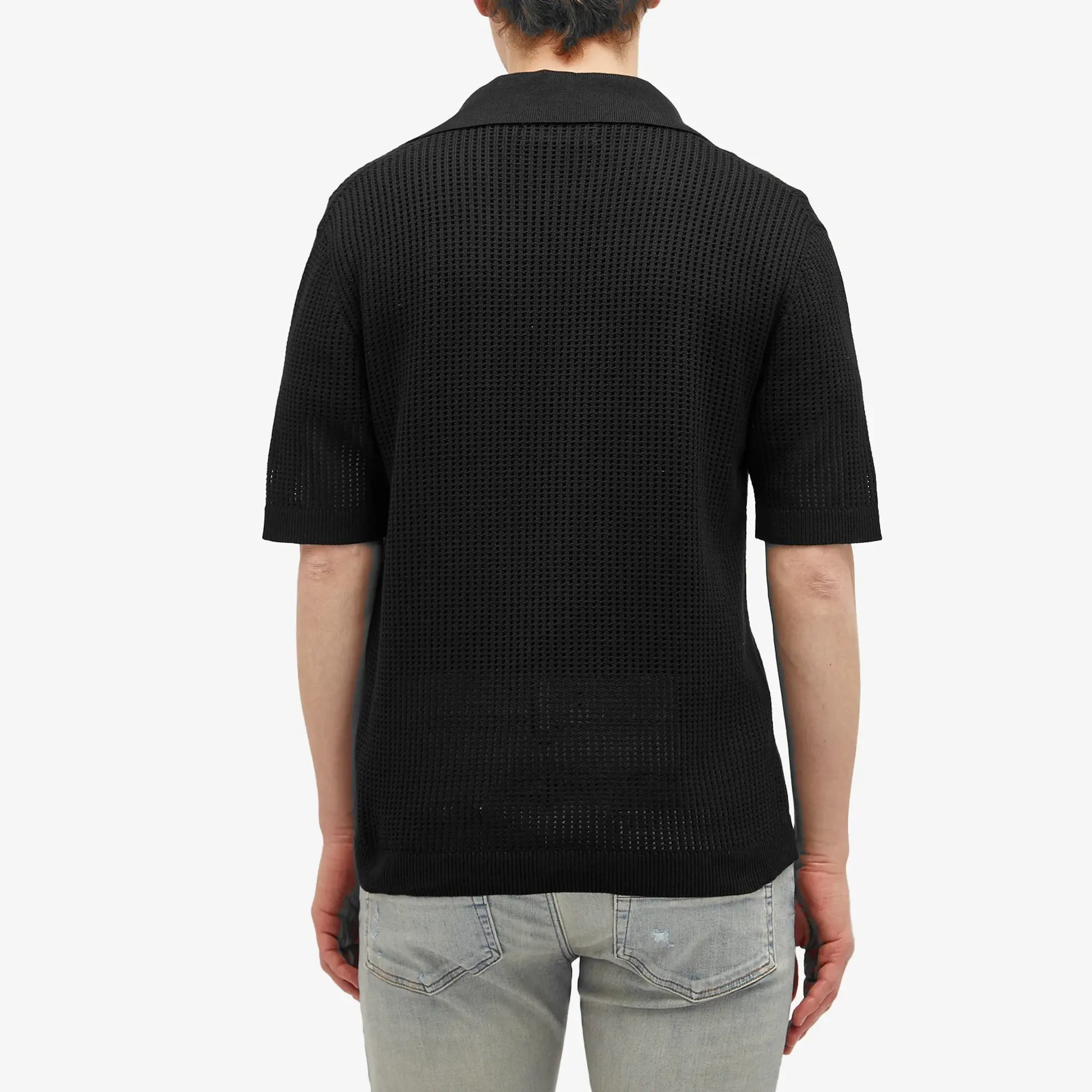 AMIRI Men's Short Sleeve Mesh Polo Black