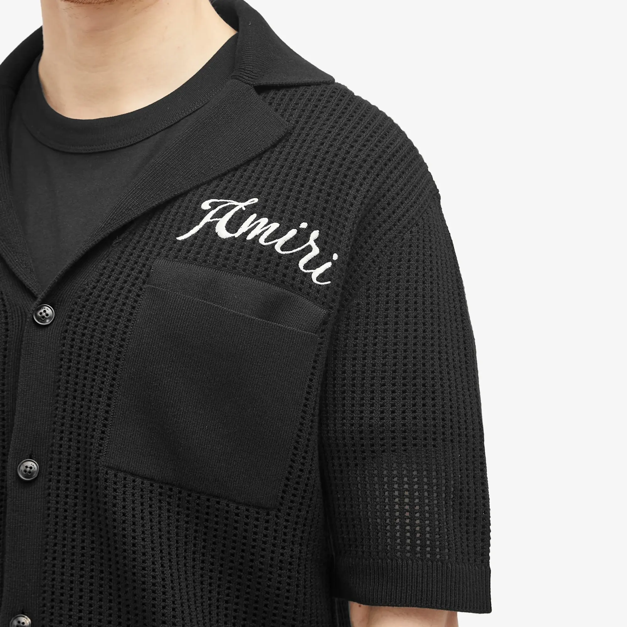 AMIRI Men's Short Sleeve Mesh Polo Black