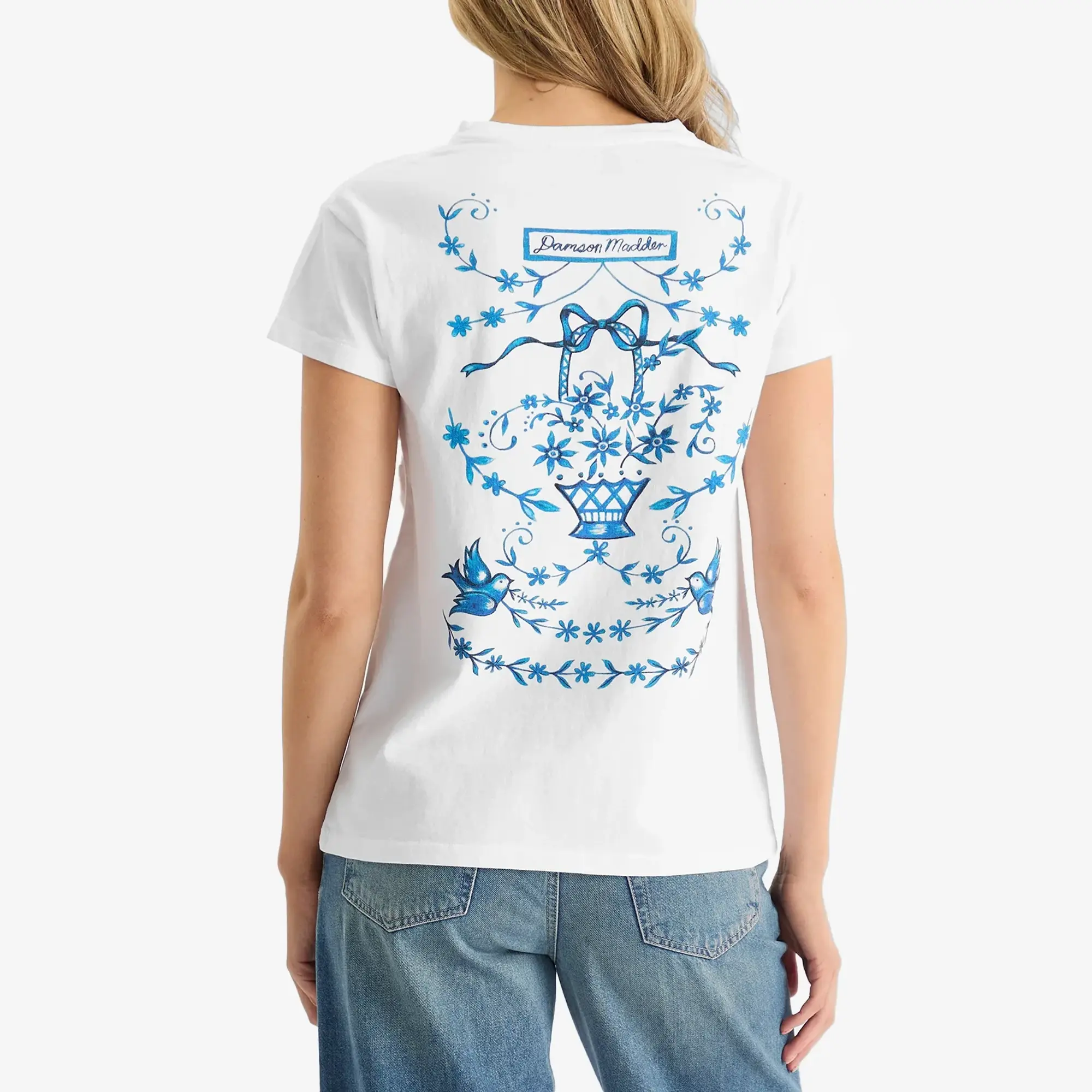 Damson Madder Women's Flower Basket Shrunken T-Shirt White